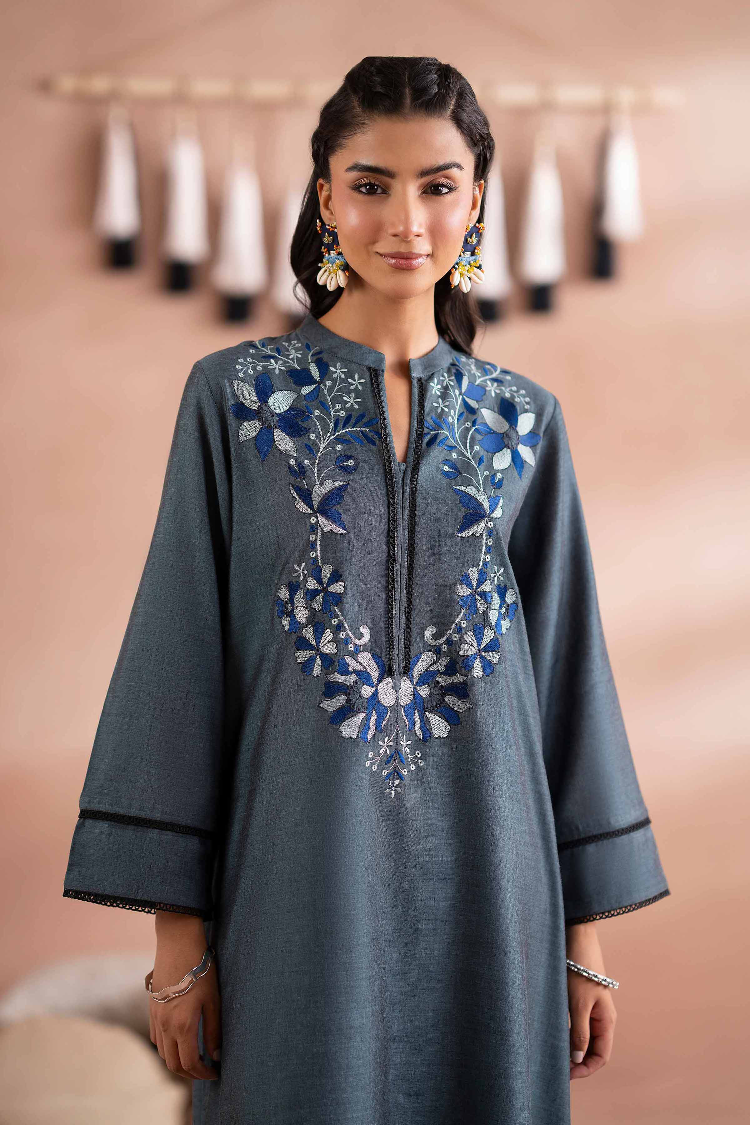NishatUK - Peacock Embroidered Yarn Dyed 2-piece ready to wear Dress