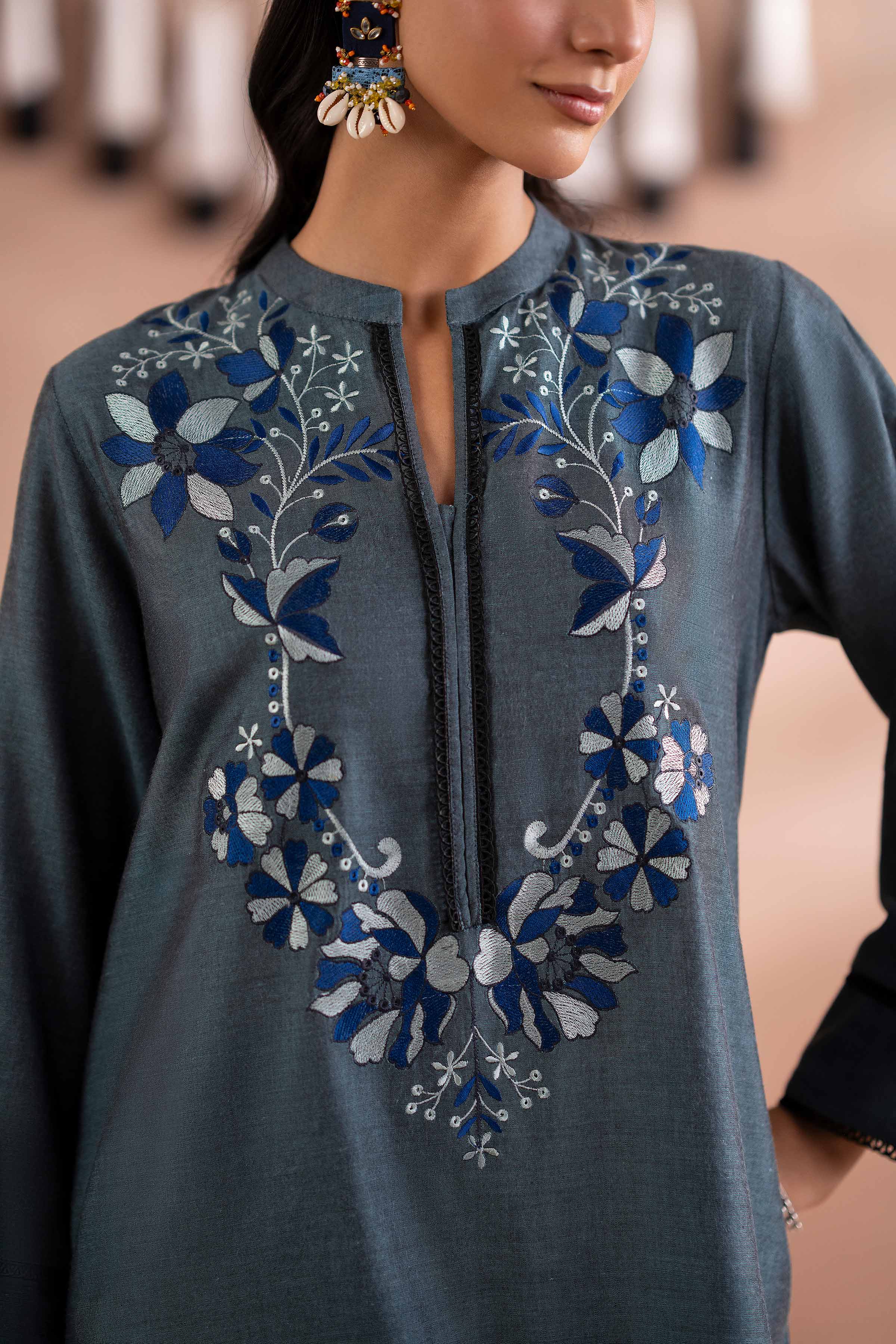 NishatUK - Peacock Embroidered Yarn Dyed 2-piece ready to wear Dress