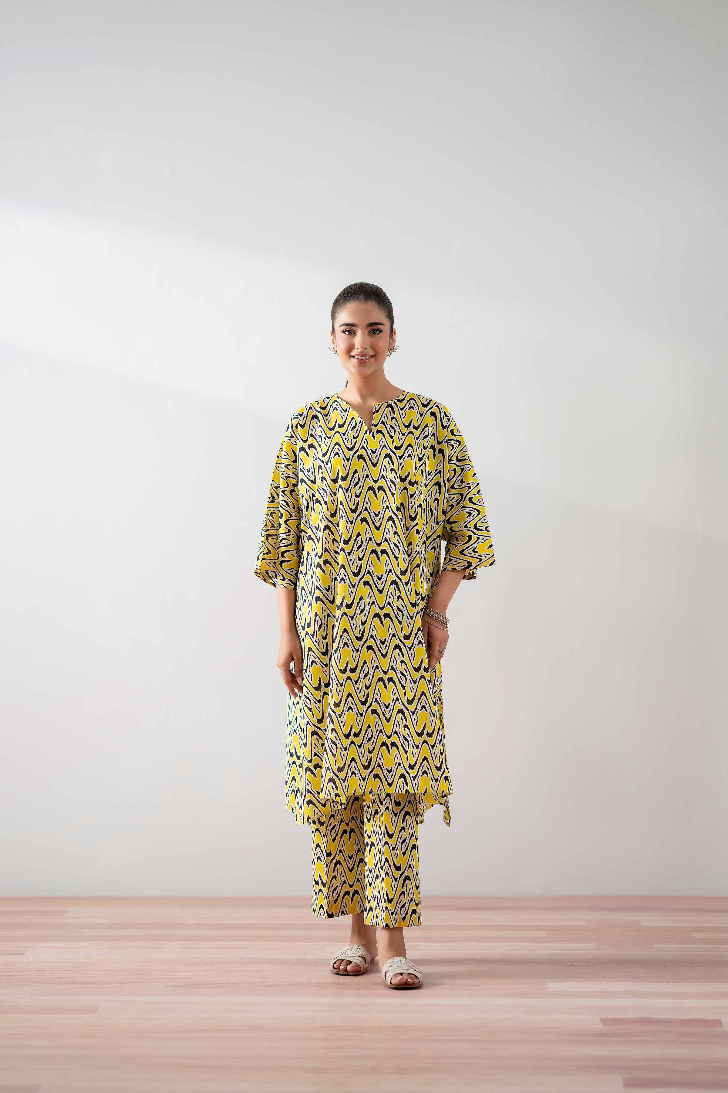 NishatUK - Yellow Printed Cambric 2-piece ready to wear Dress