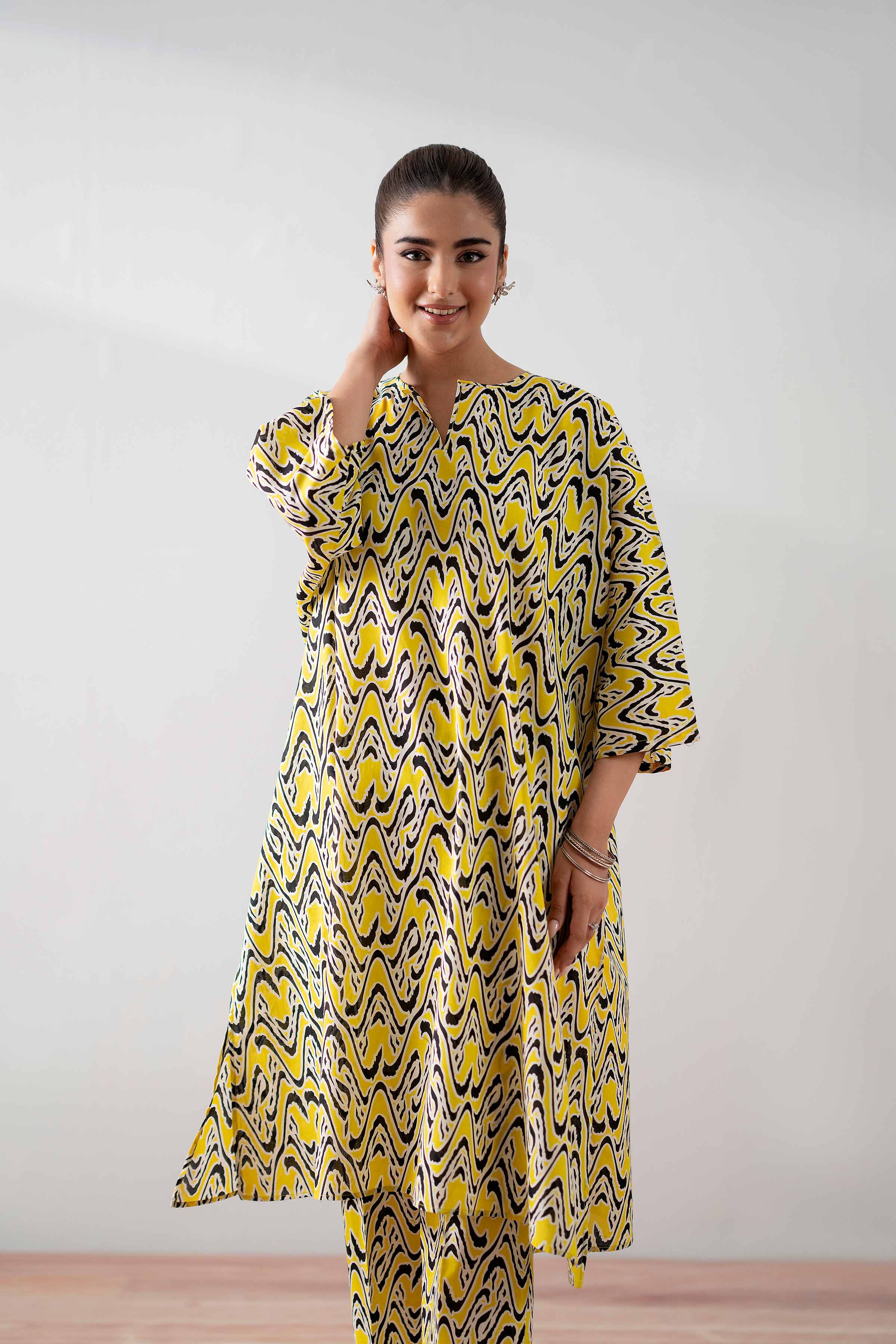 NishatUK - Yellow Printed Cambric 2-piece ready to wear Dress