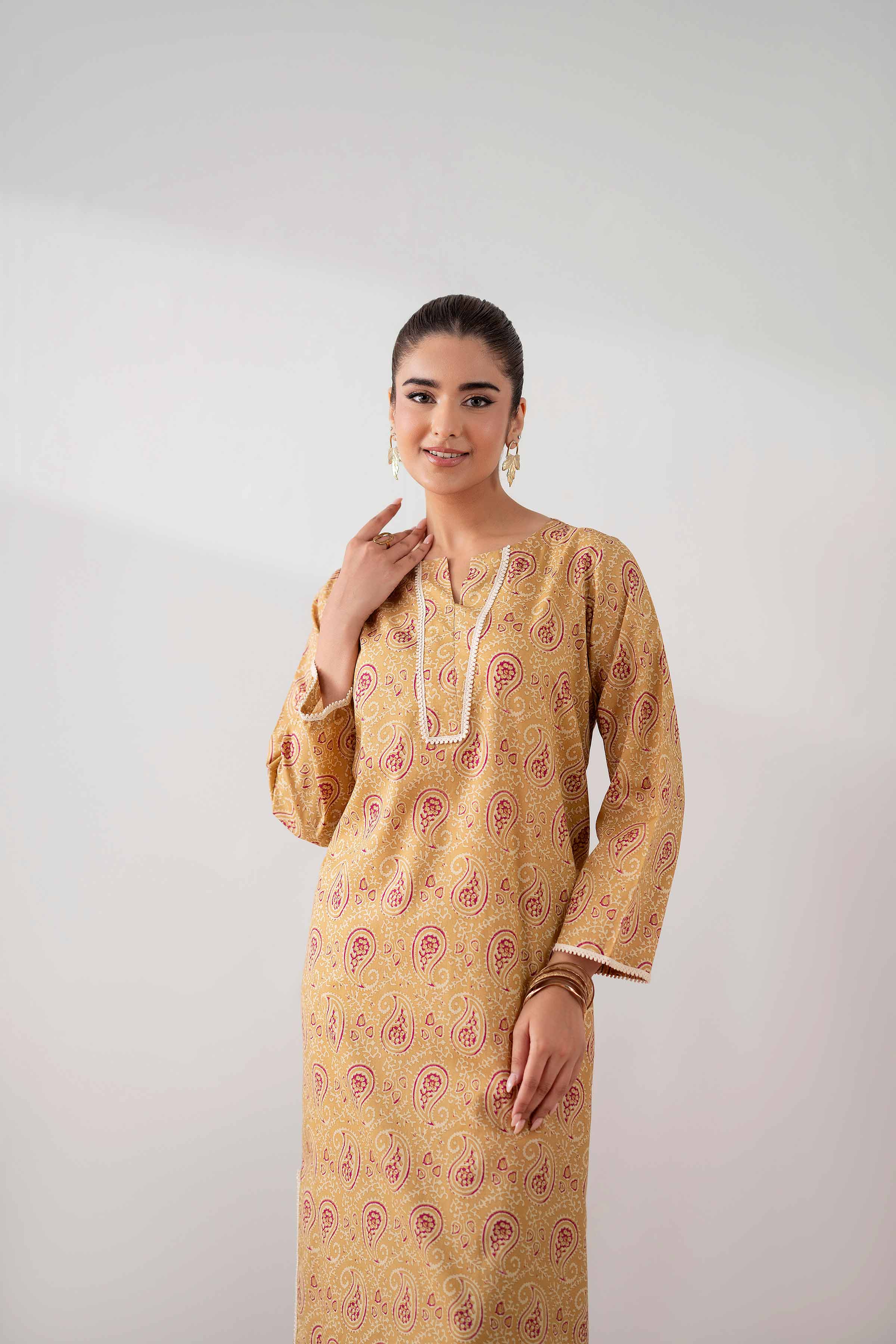 NishatUK - Mustard Printed Cambric 2-piece ready to wear Dress