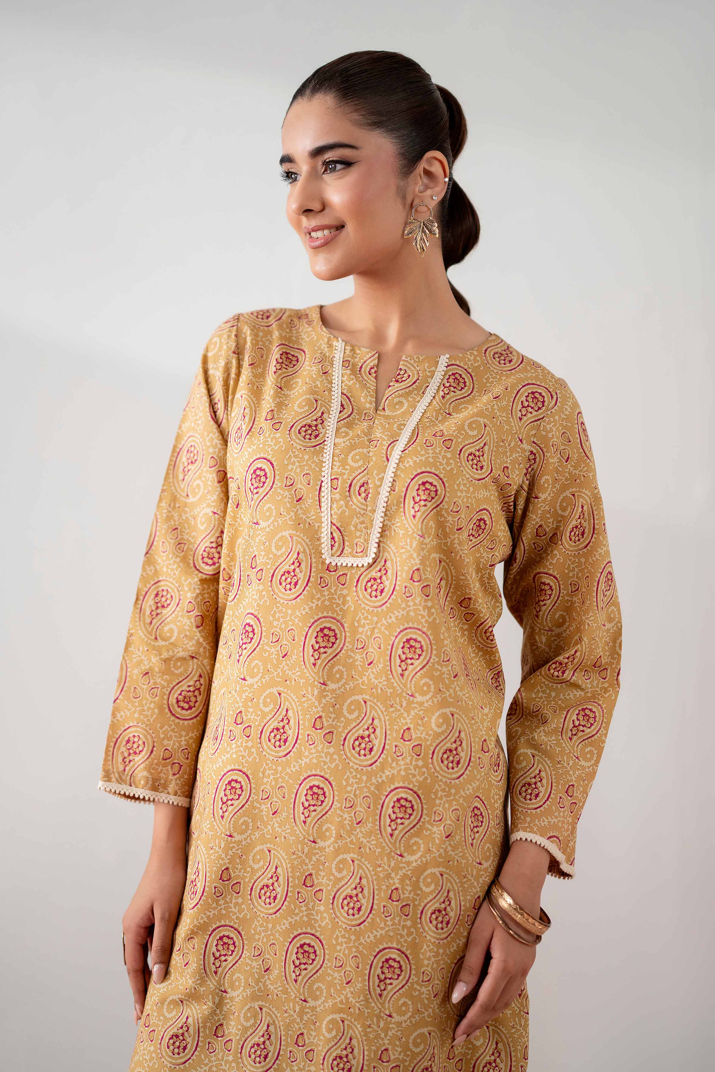 NishatUK - Mustard Printed Cambric 2-piece ready to wear Dress
