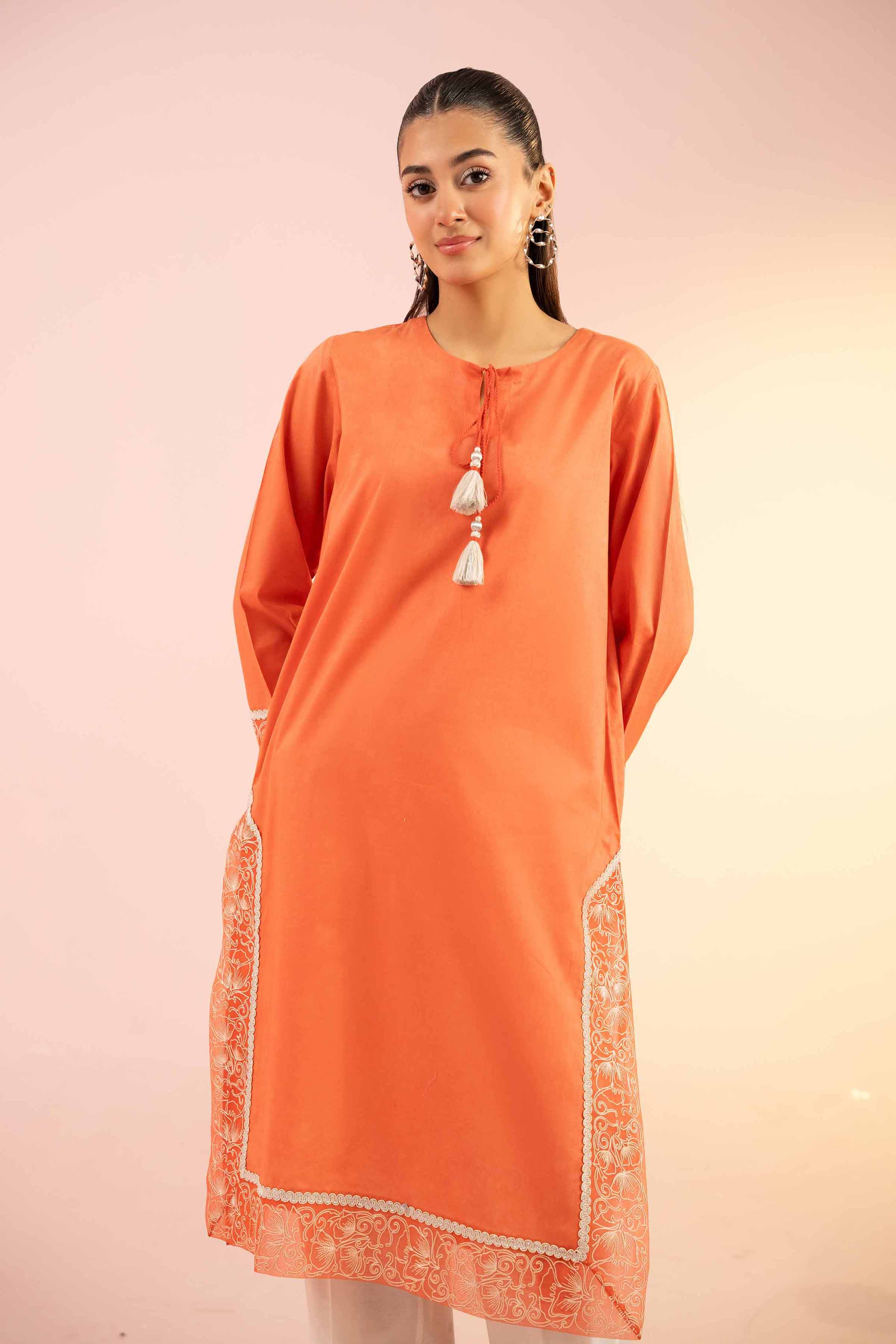 NishatUK - Orange Embroidered Cambric 1-piece ready to wear Shirt