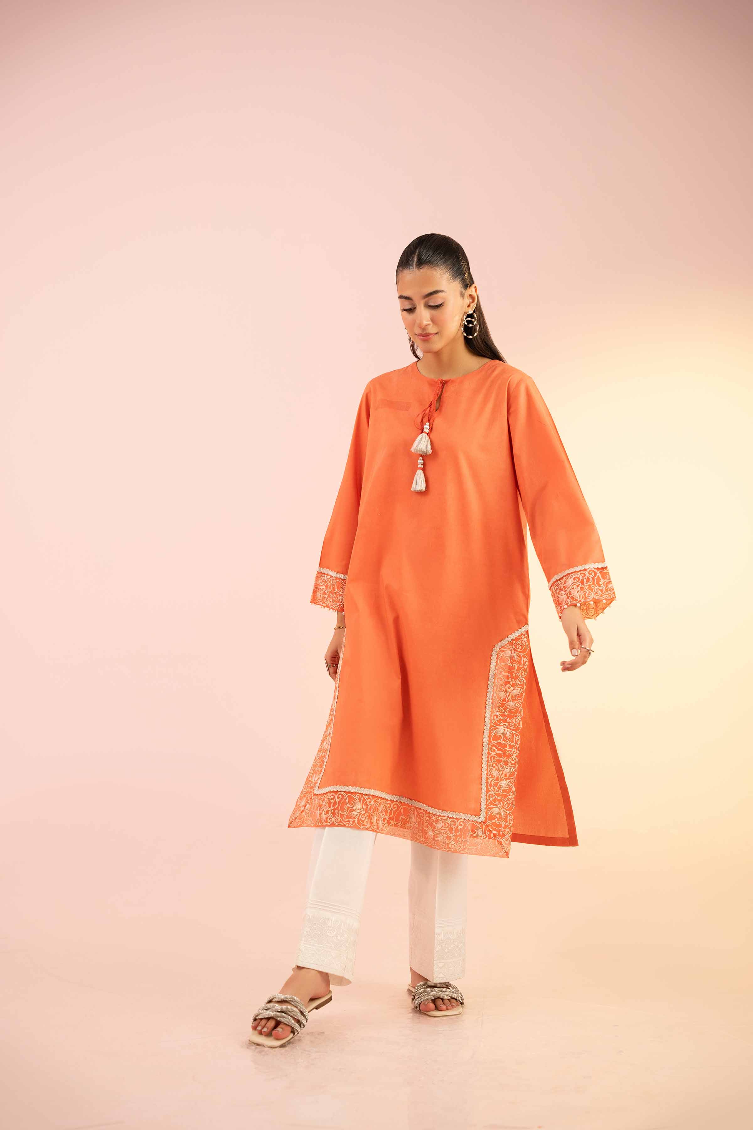 NishatUK - Orange Embroidered Cambric 1-piece ready to wear Shirt