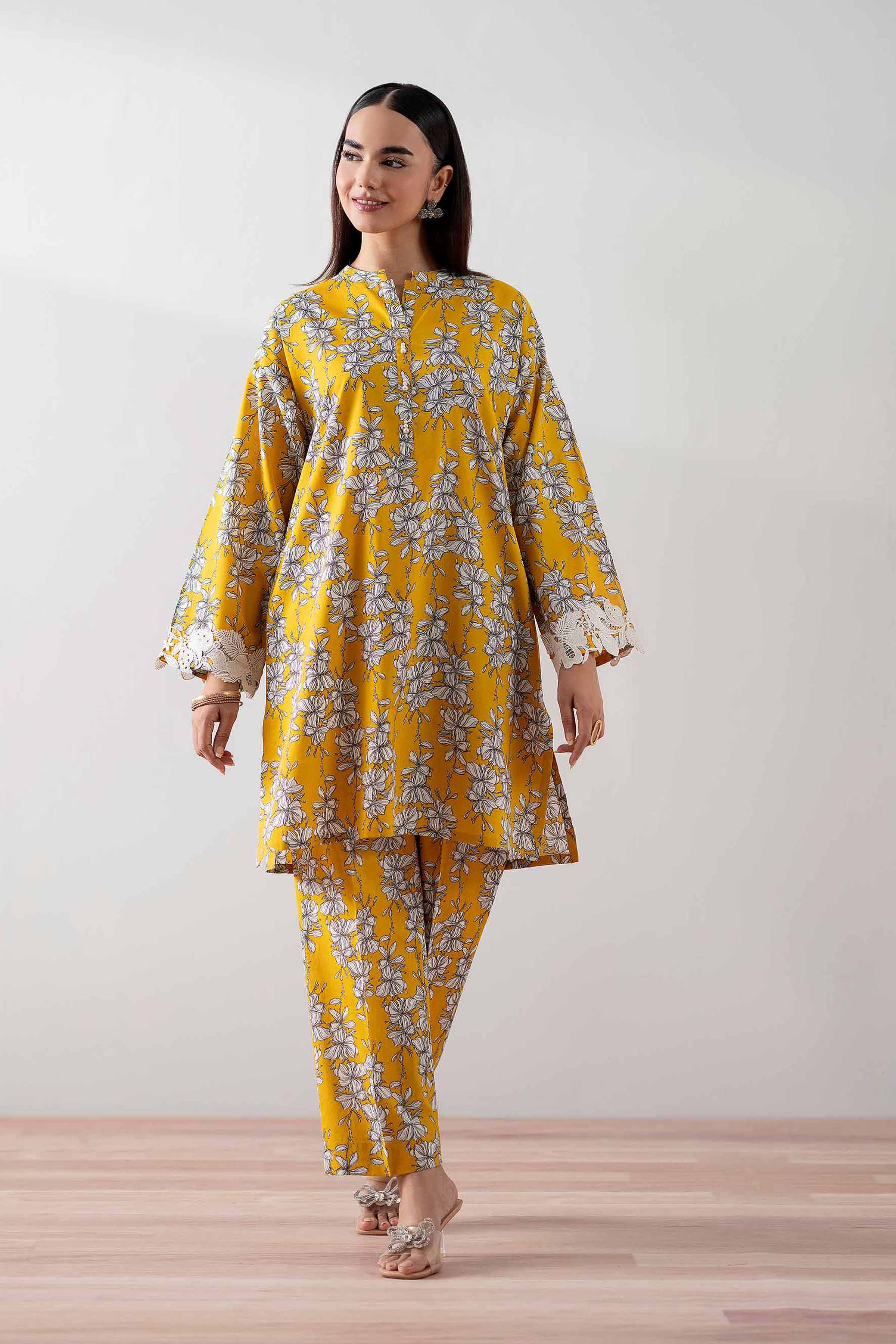 NishatUK - Mustard Printed Cambric 2-piece ready to wear Dress