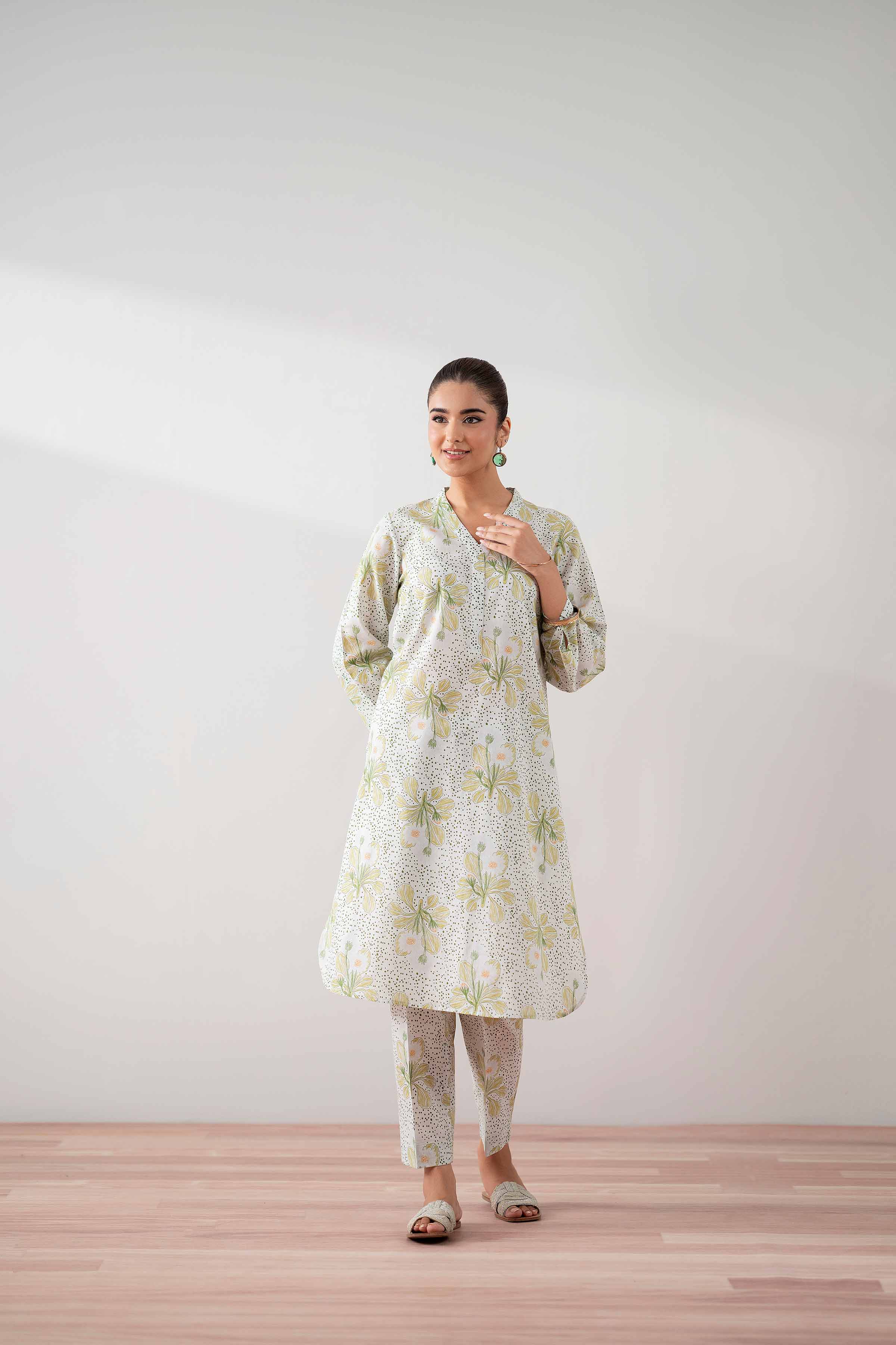 NishatUK - Off White Printed Cambric 2-piece ready to wear Dress