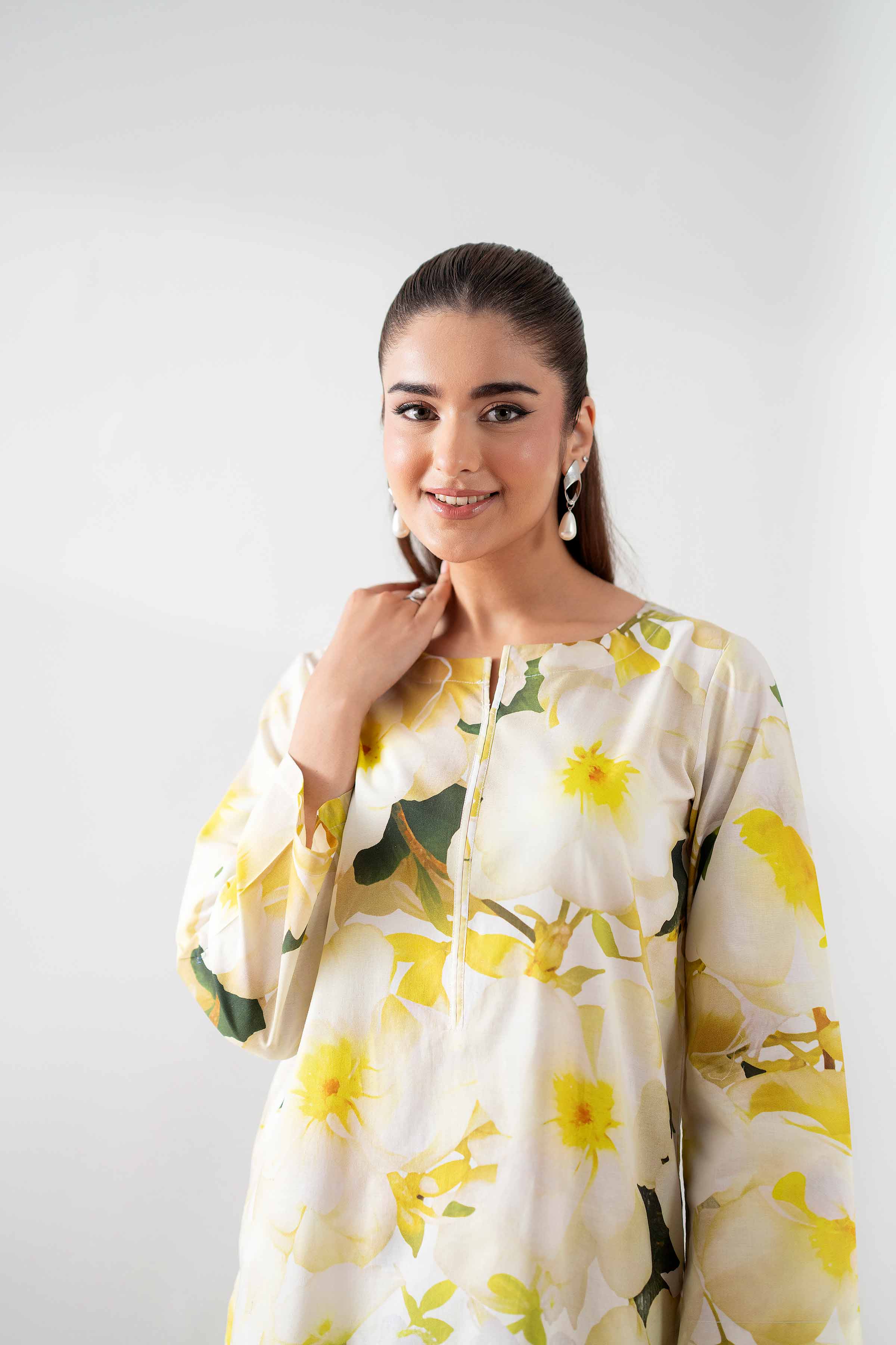 NishatUK - Yellow Printed Cambric 2-piece ready to wear Dress