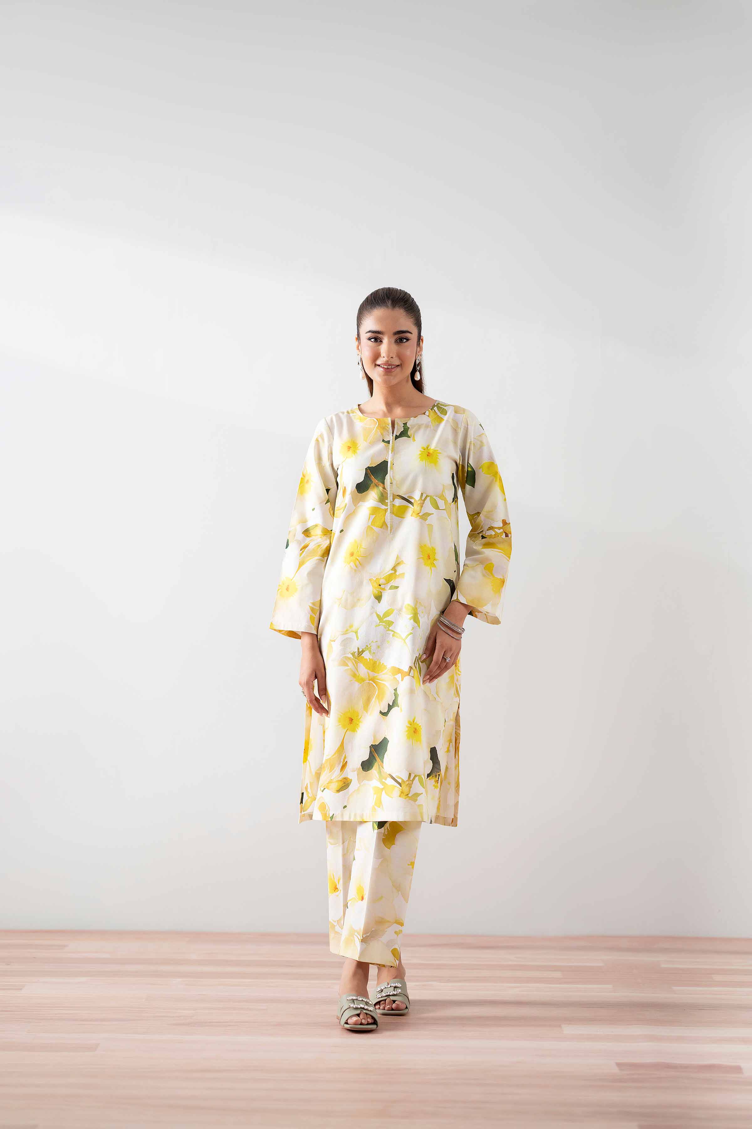 NishatUK - Yellow Printed Cambric 2-piece ready to wear Dress