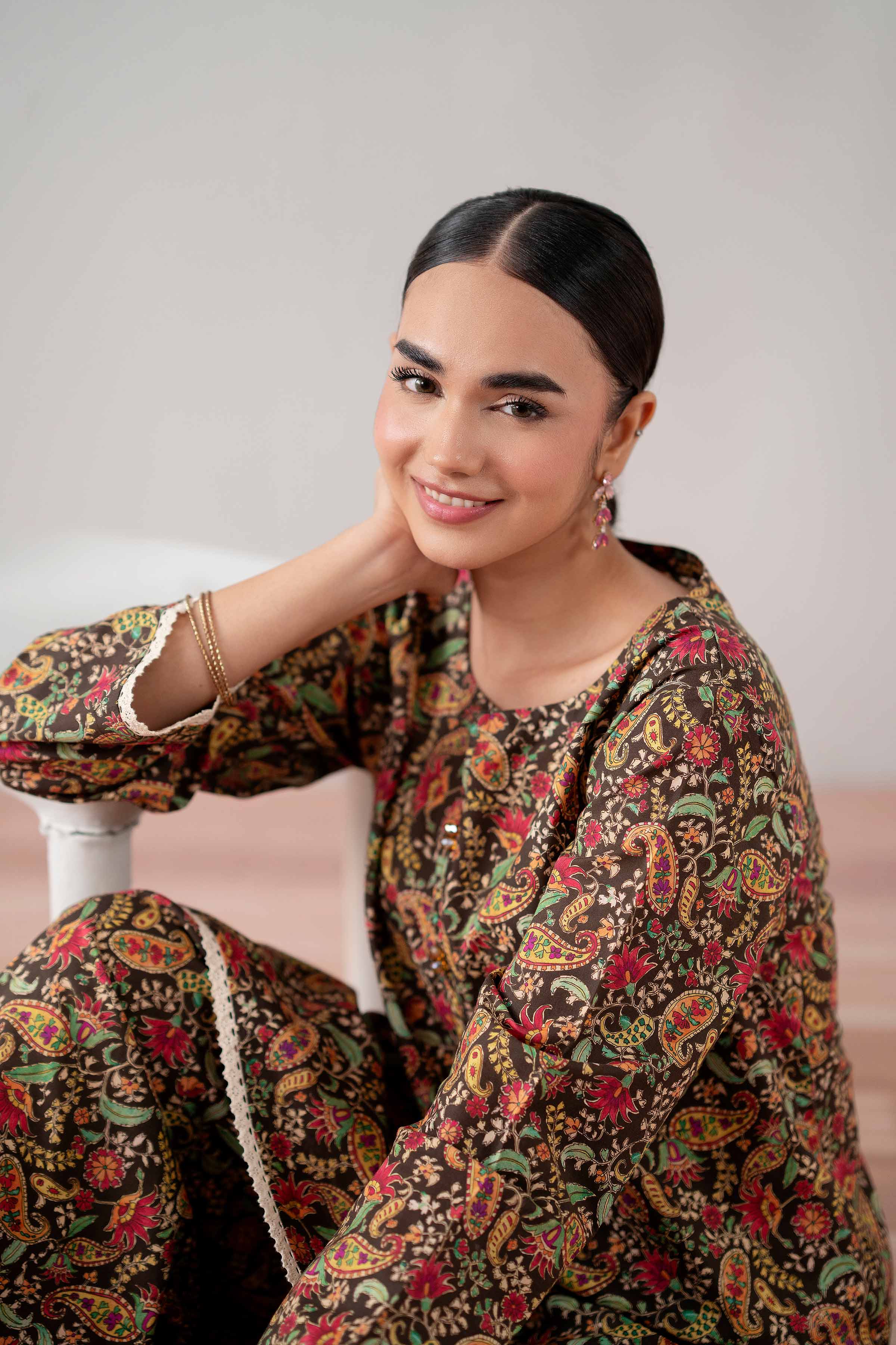 NishatUK - Brown Printed Cambric 2-piece ready to wear Dress