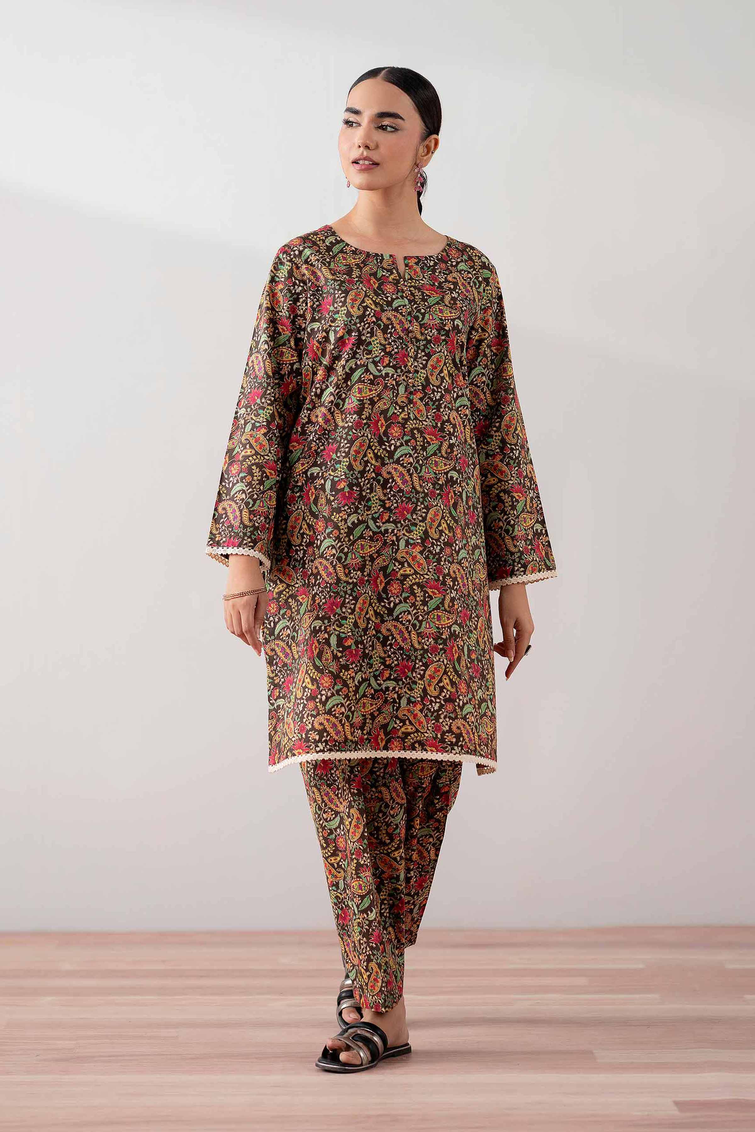 NishatUK - Brown Printed Cambric 2-piece ready to wear Dress