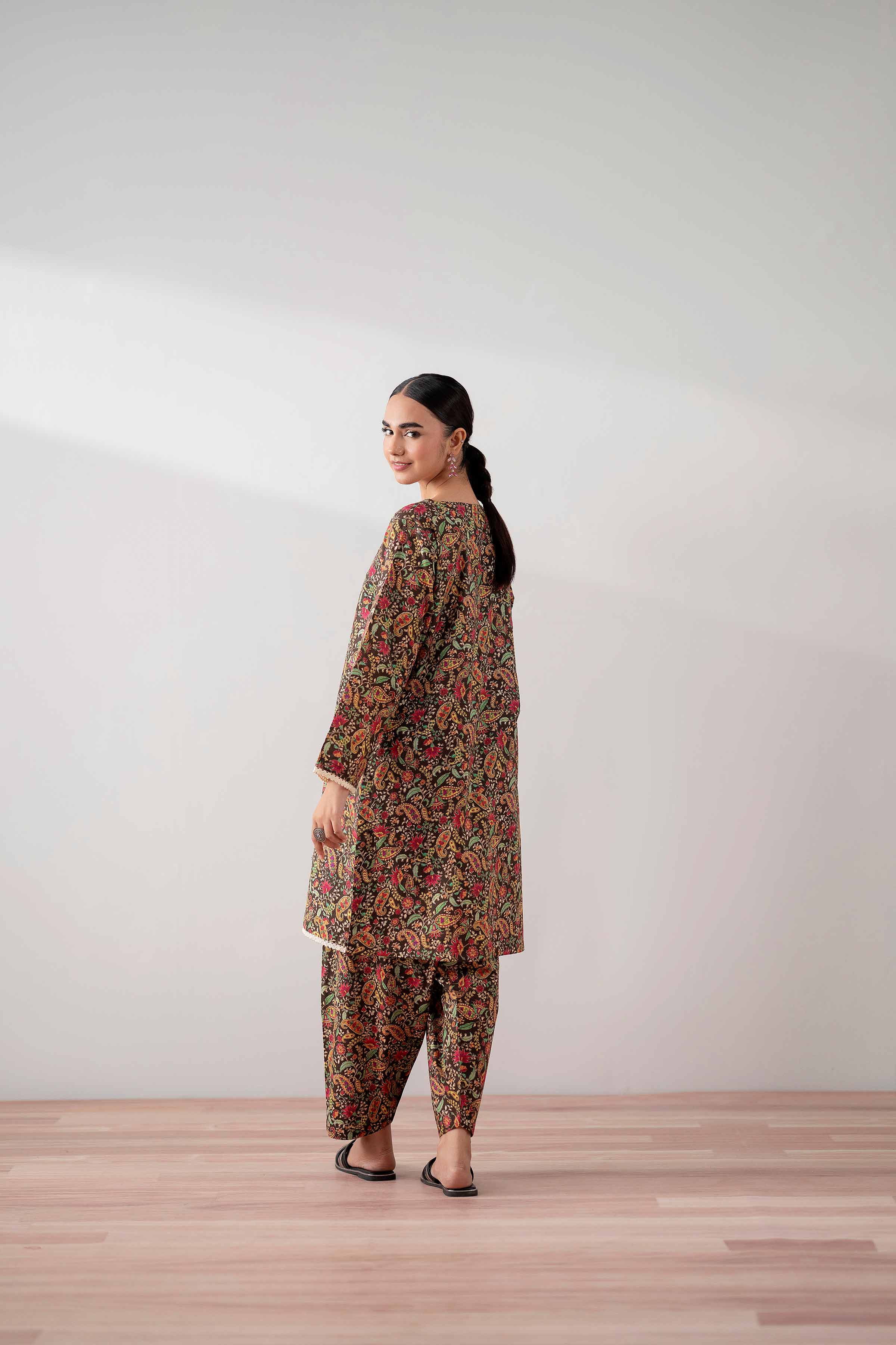 NishatUK - Brown Printed Cambric 2-piece ready to wear Dress