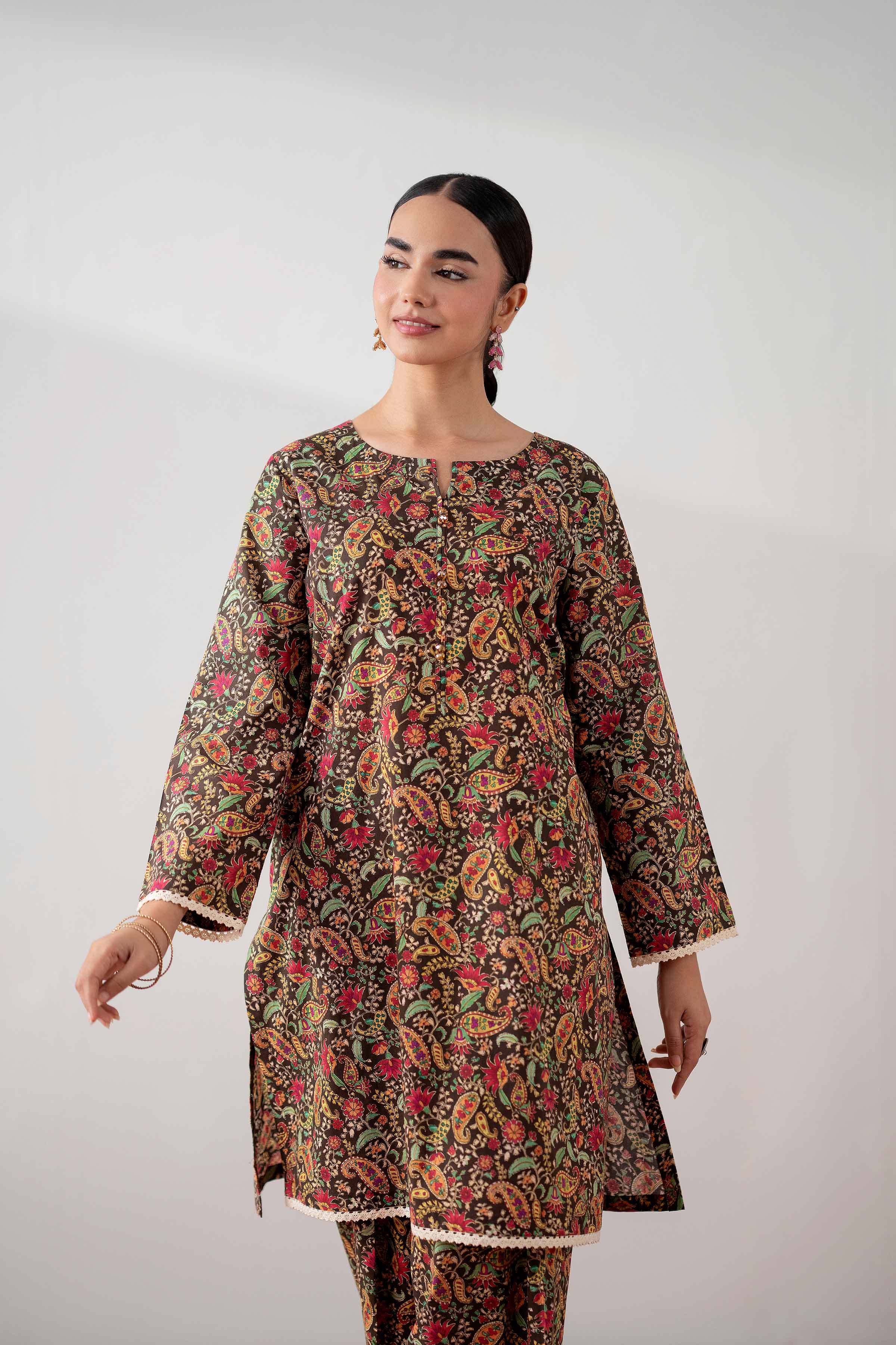 NishatUK - Brown Printed Cambric 2-piece ready to wear Dress