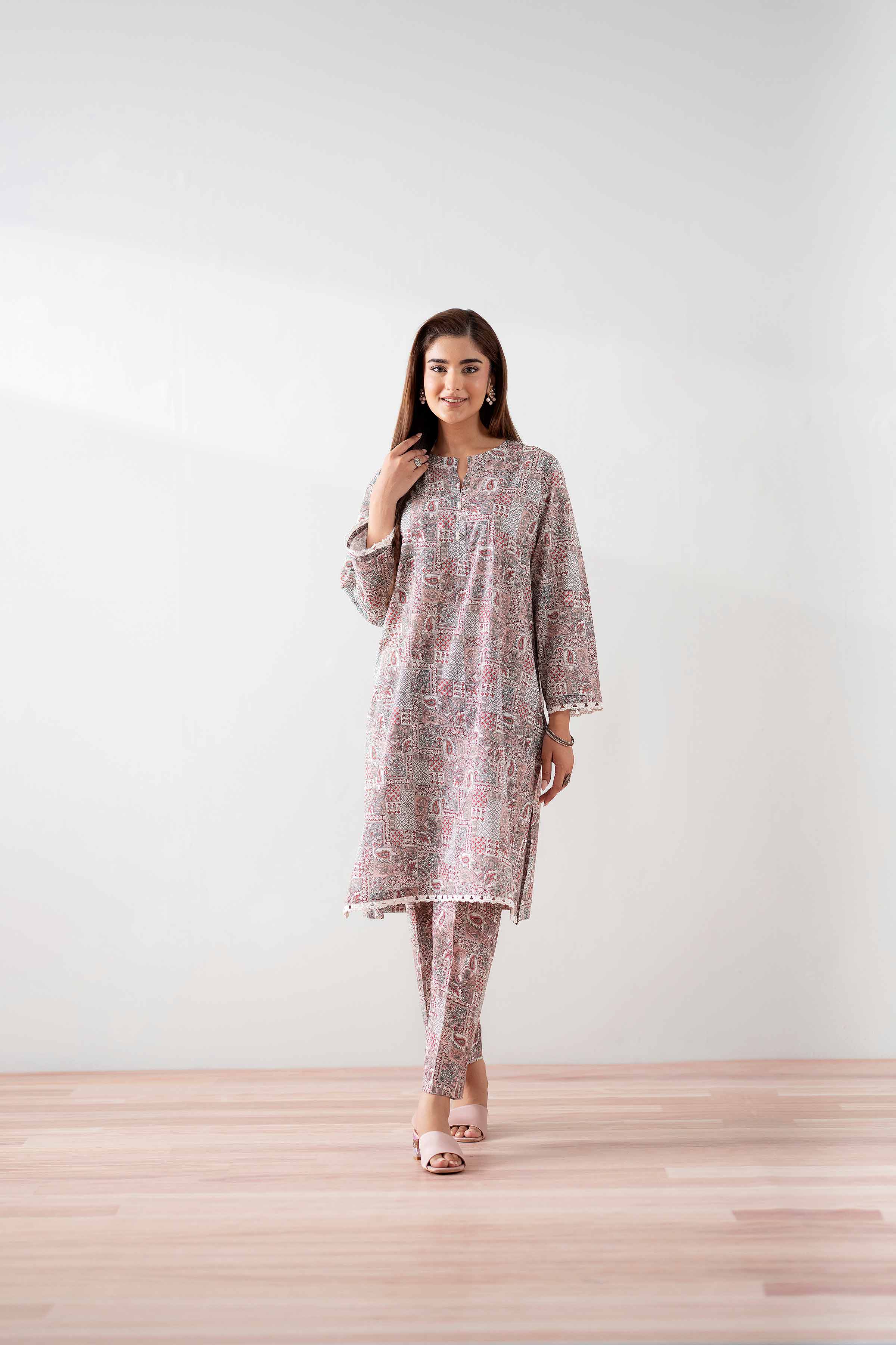 NishatUK - Maroon Printed Cambric 2-piece ready to wear Dress