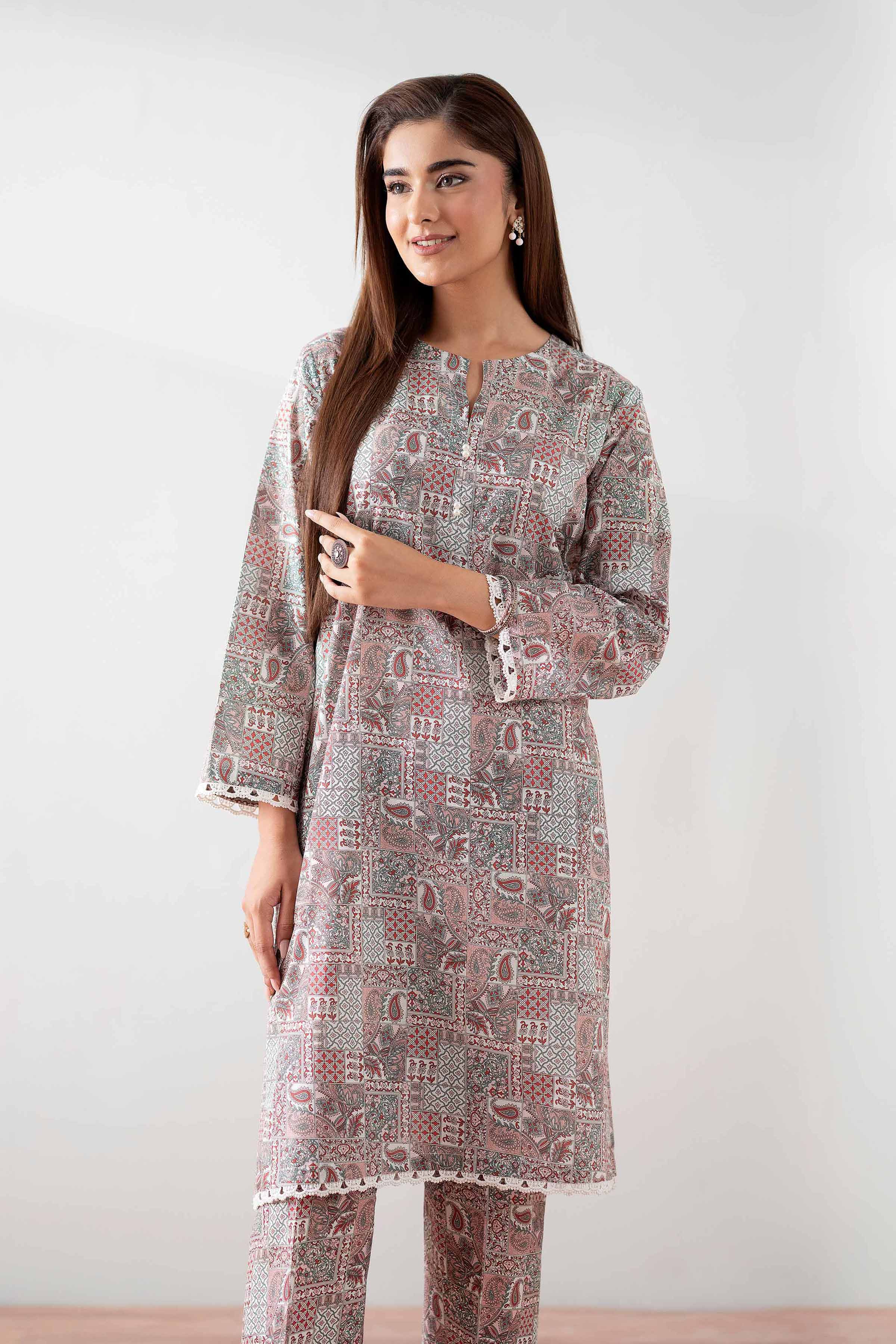 NishatUK - Maroon Printed Cambric 2-piece ready to wear Dress