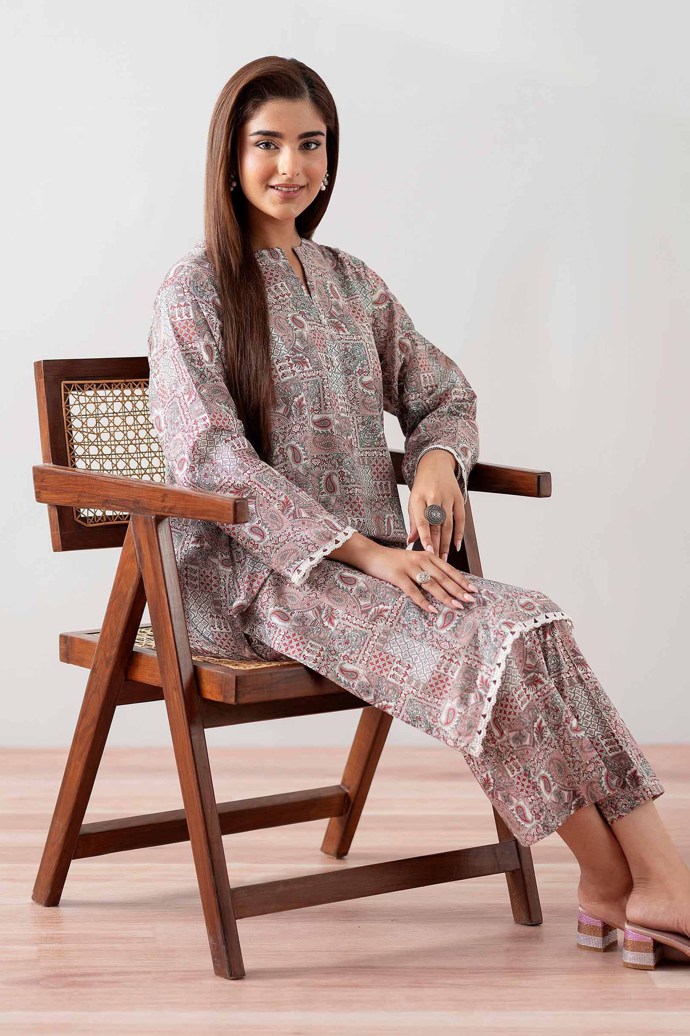 NishatUK - Maroon Printed Cambric 2-piece ready to wear Dress