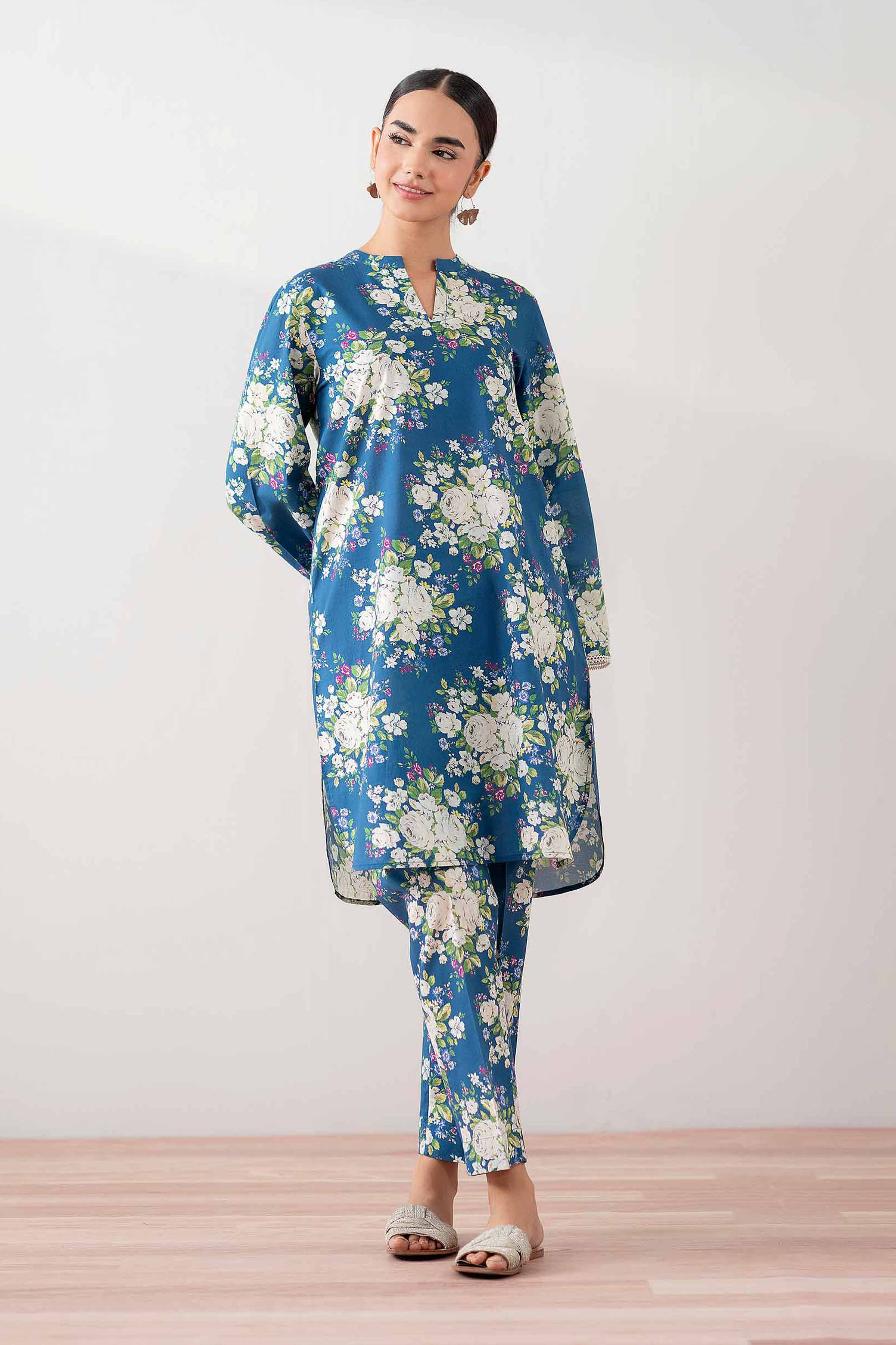 NishatUK - Blue Printed Cambric 2-piece ready to wear Dress