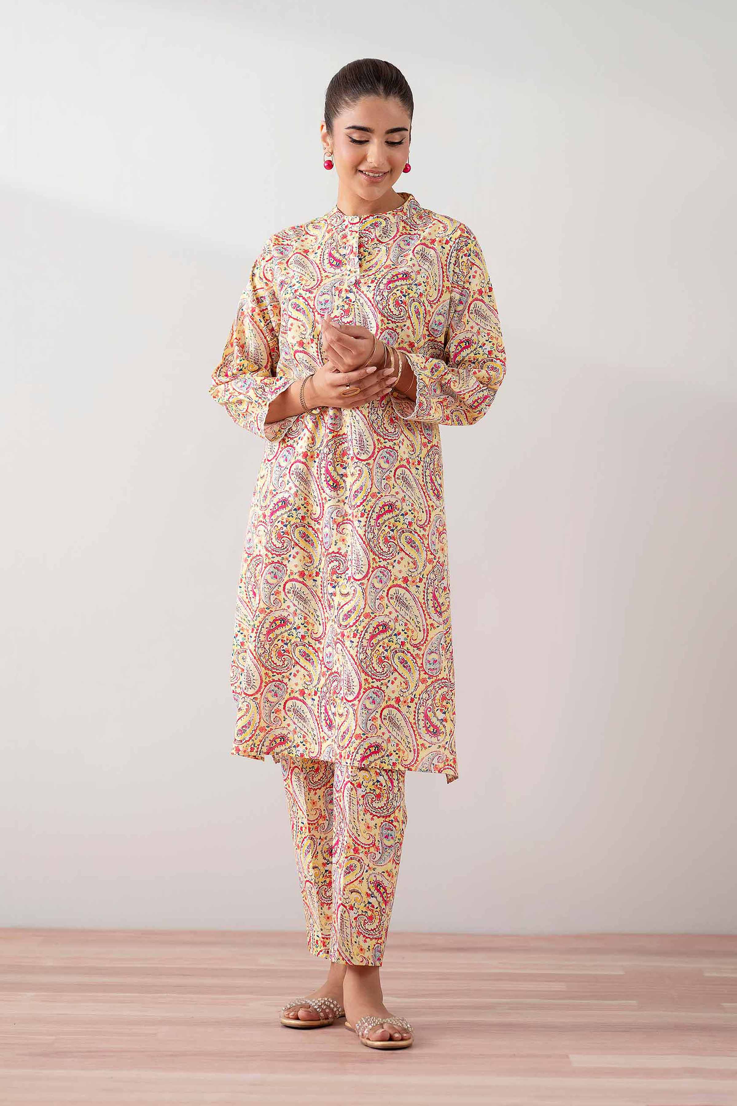 NishatUK - Yellow Printed Cambric 2-piece ready to wear Dress
