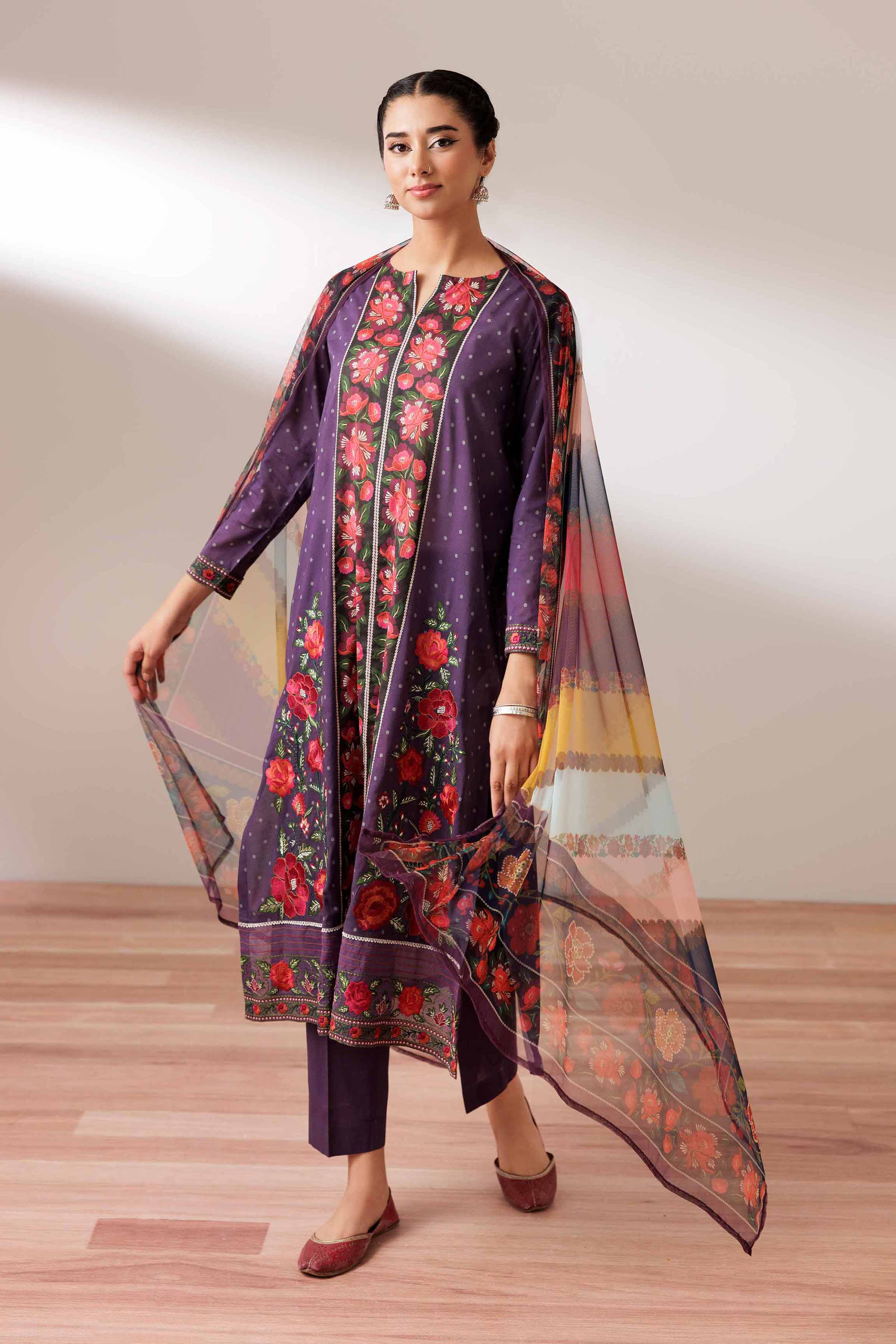 NishatUK - Purple Embroidered Lawn 3-piece ready to wear Suit