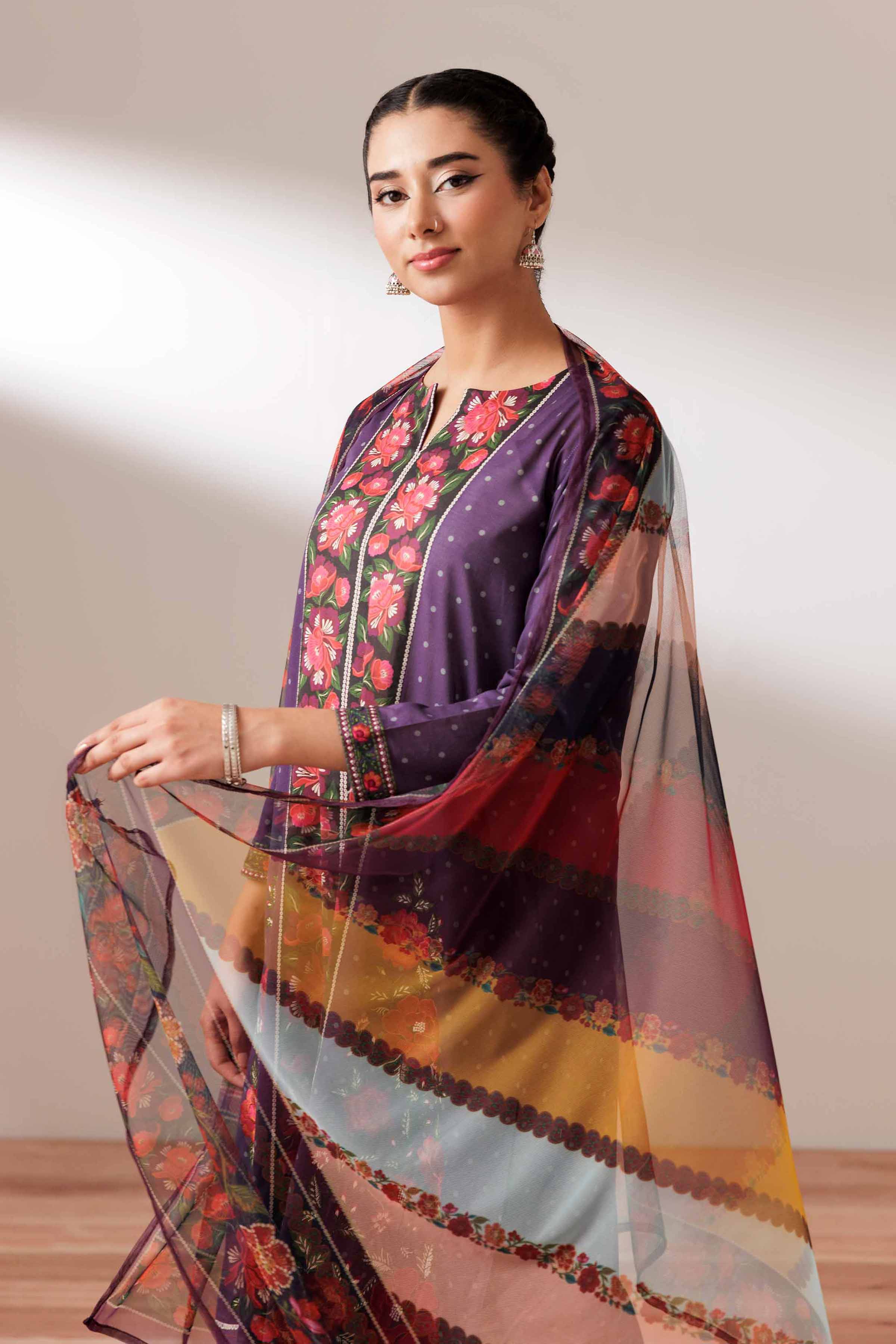 NishatUK - Purple Embroidered Lawn 3-piece ready to wear Suit