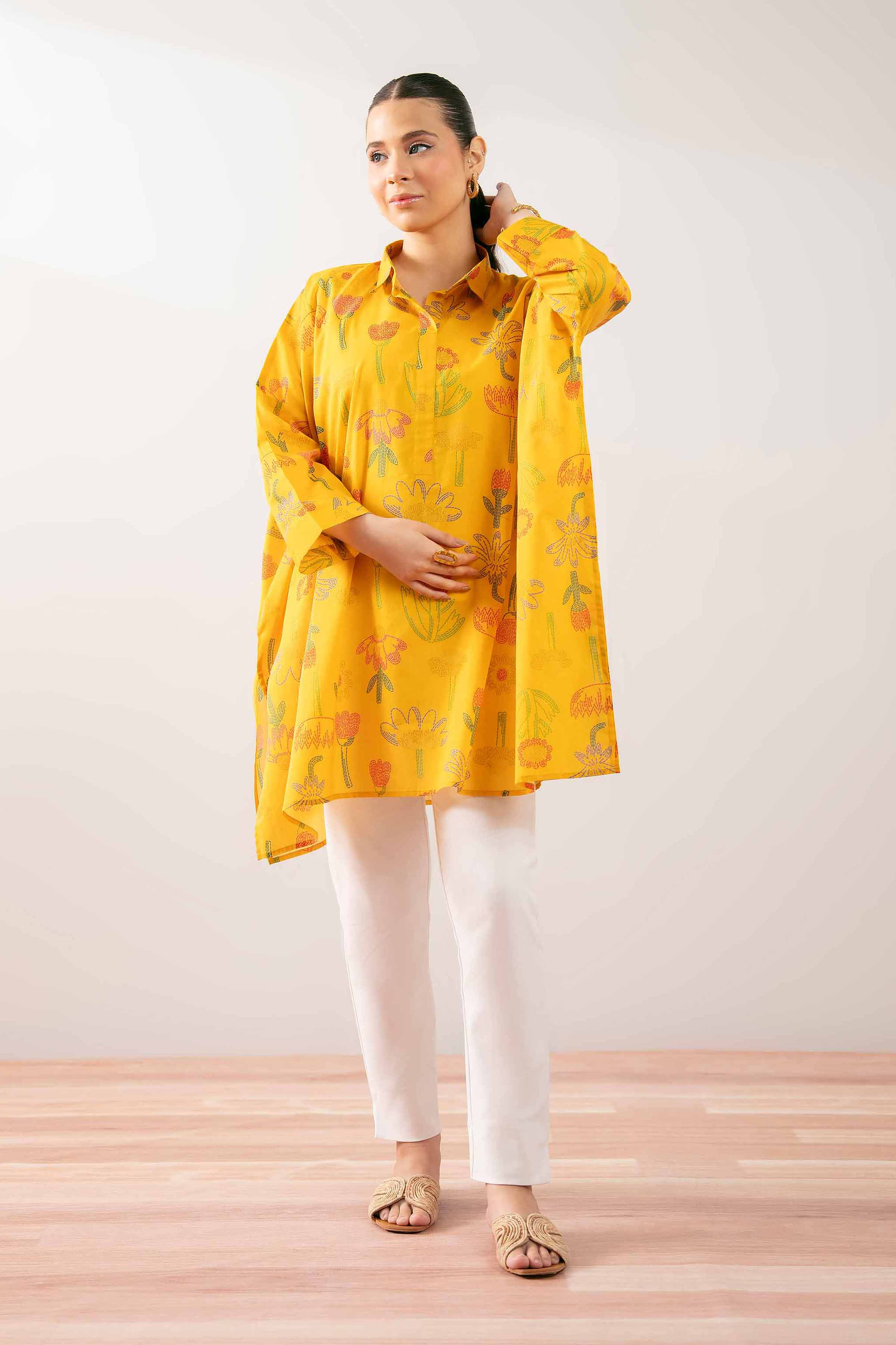 NishatUK - Yellow Printed Lawn 1-piece ready to wear Tunic