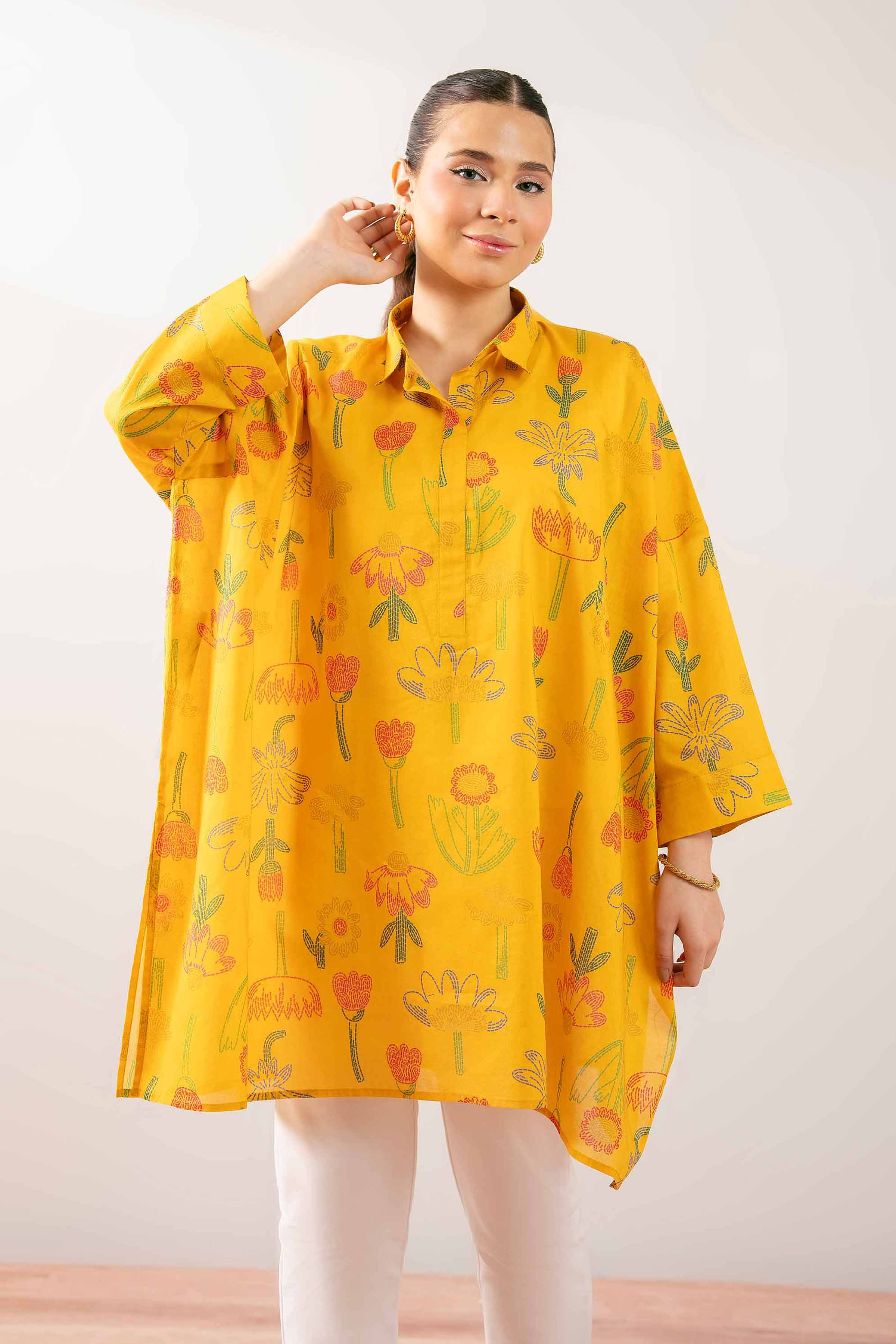 NishatUK - Yellow Printed Lawn 1-piece ready to wear Tunic
