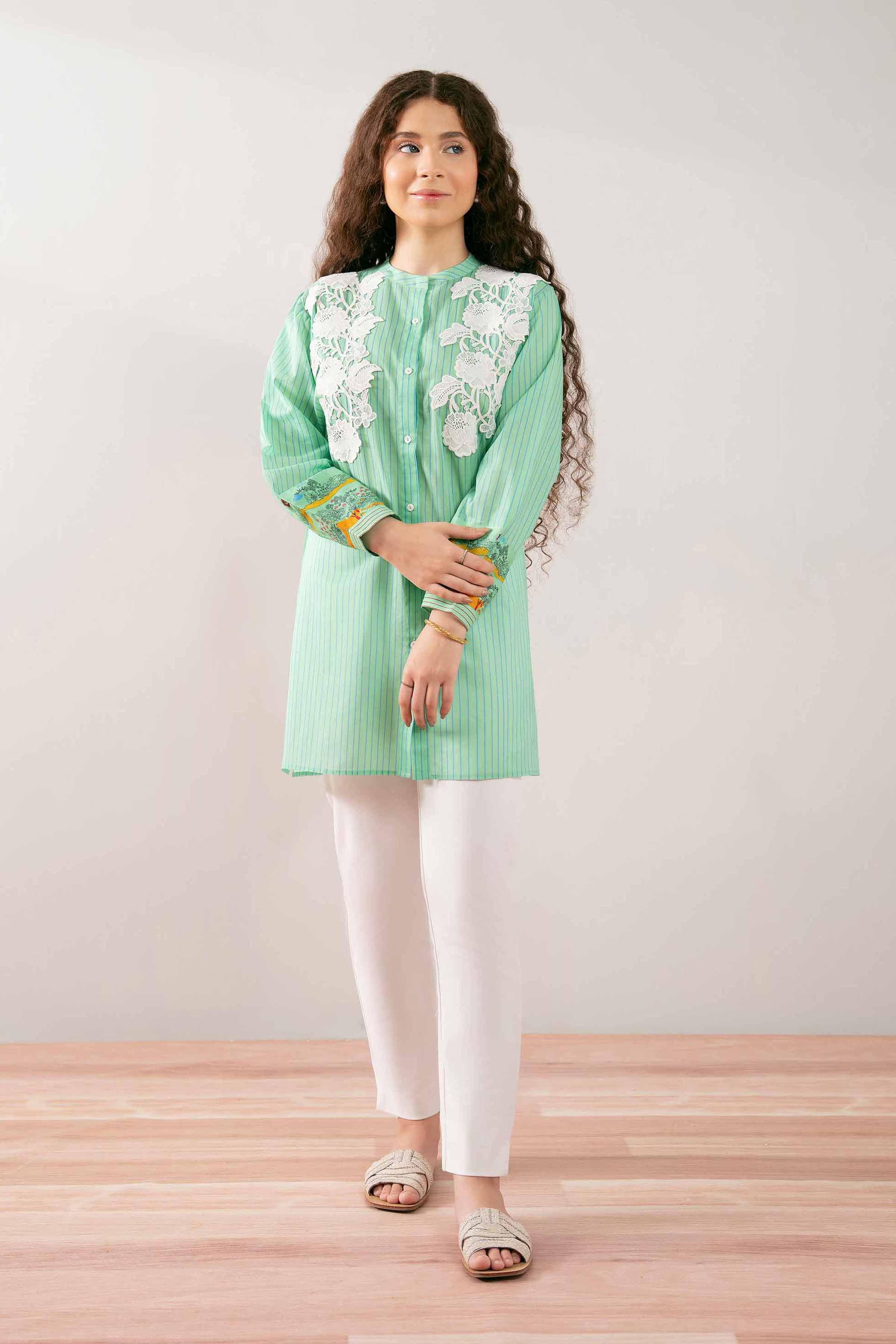 NishatUK - Green Printed Cambric 1-piece ready to wear Shirt