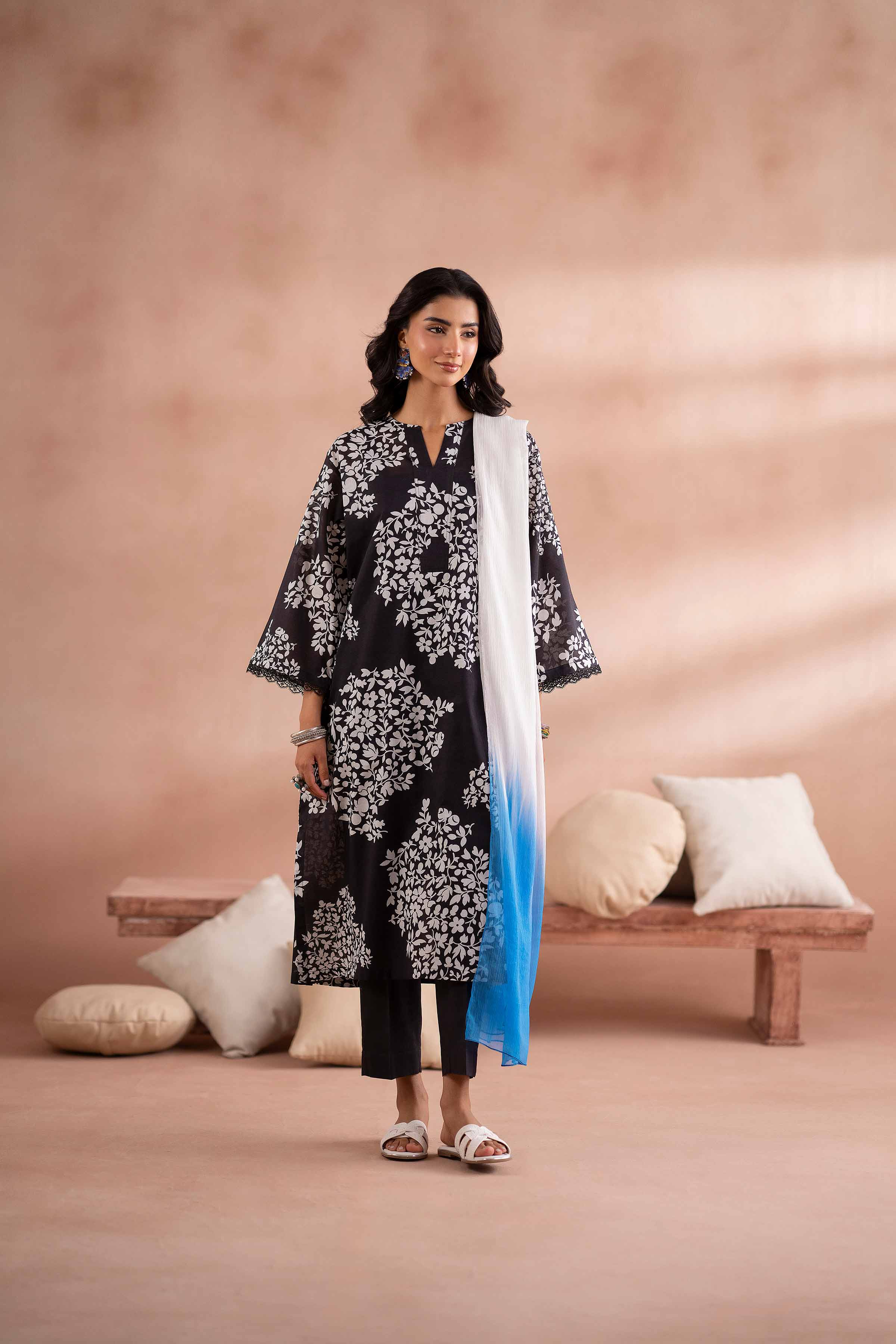 NishatUK - Black Printed Cambric 3-piece ready to wear Suit