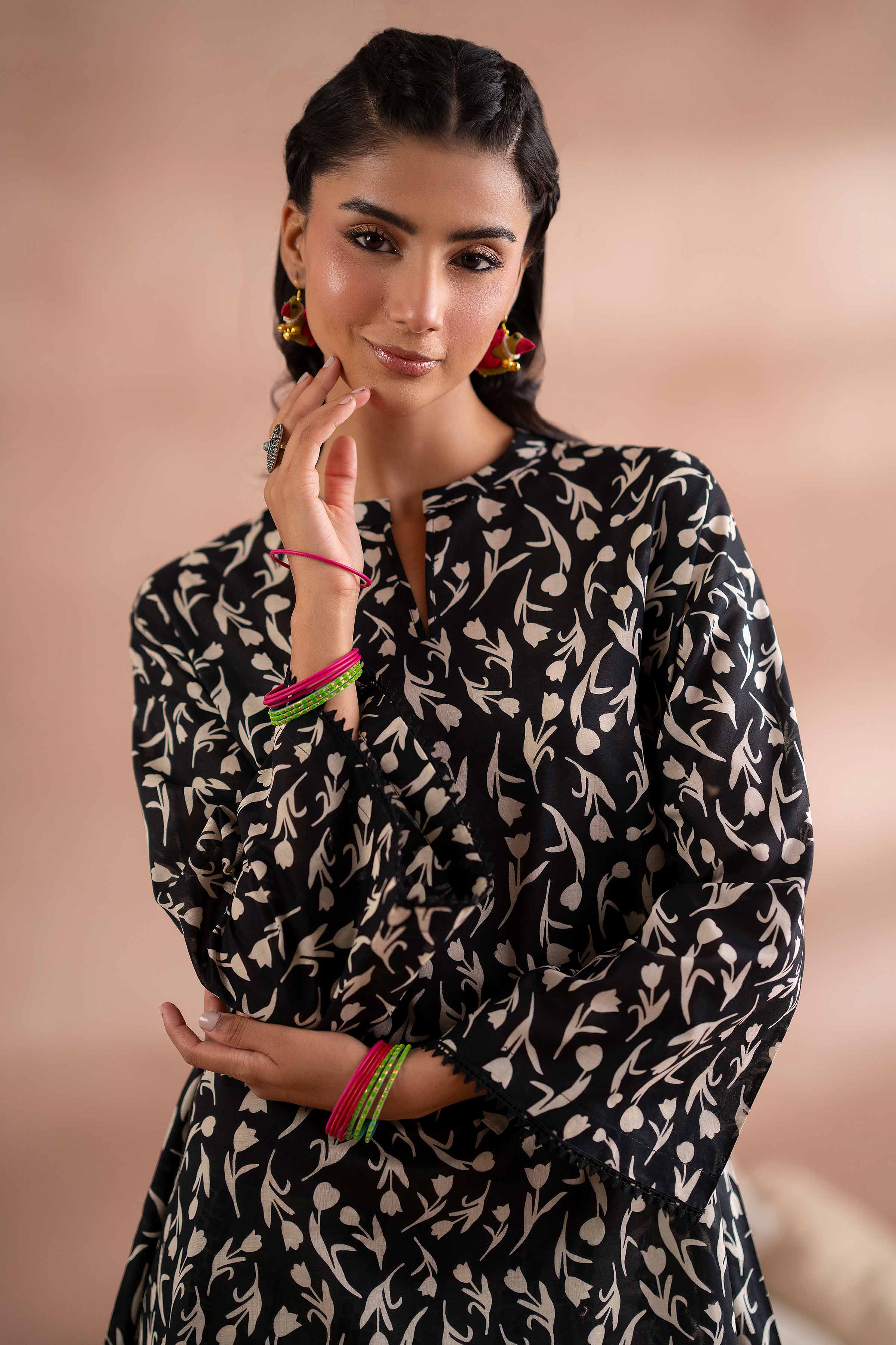 NishatUK - Black Printed Cambric 2-piece ready to wear Dress