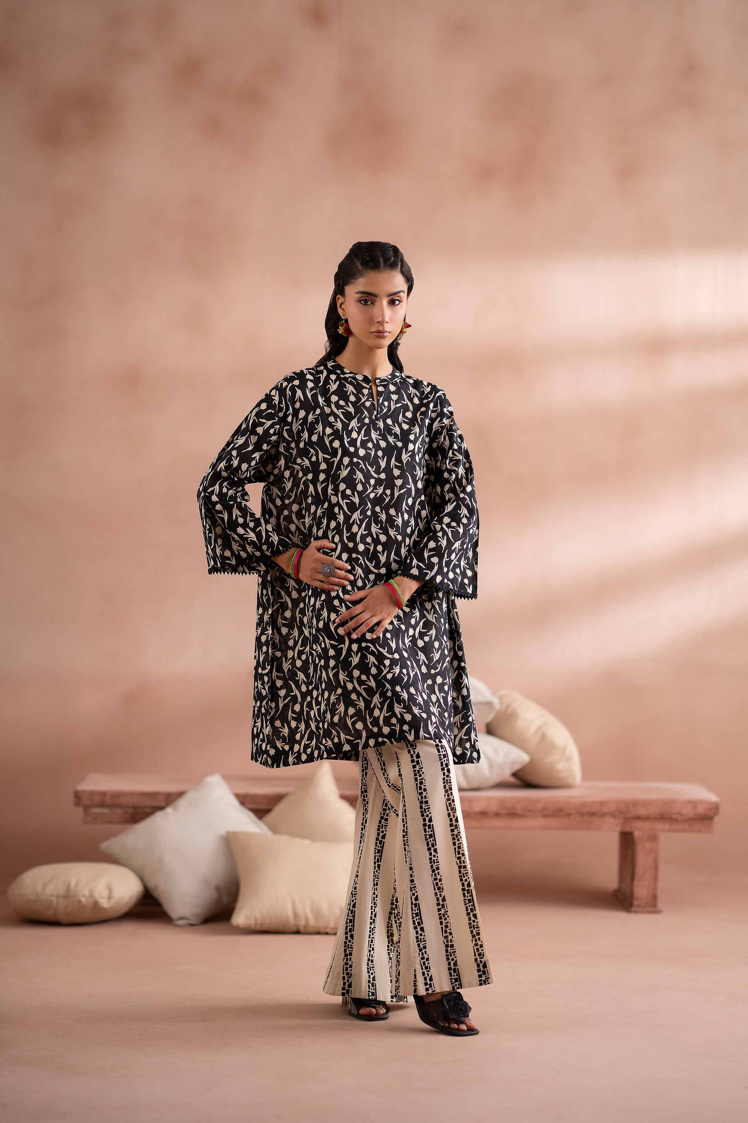 NishatUK - Black Printed Cambric 2-piece ready to wear Dress