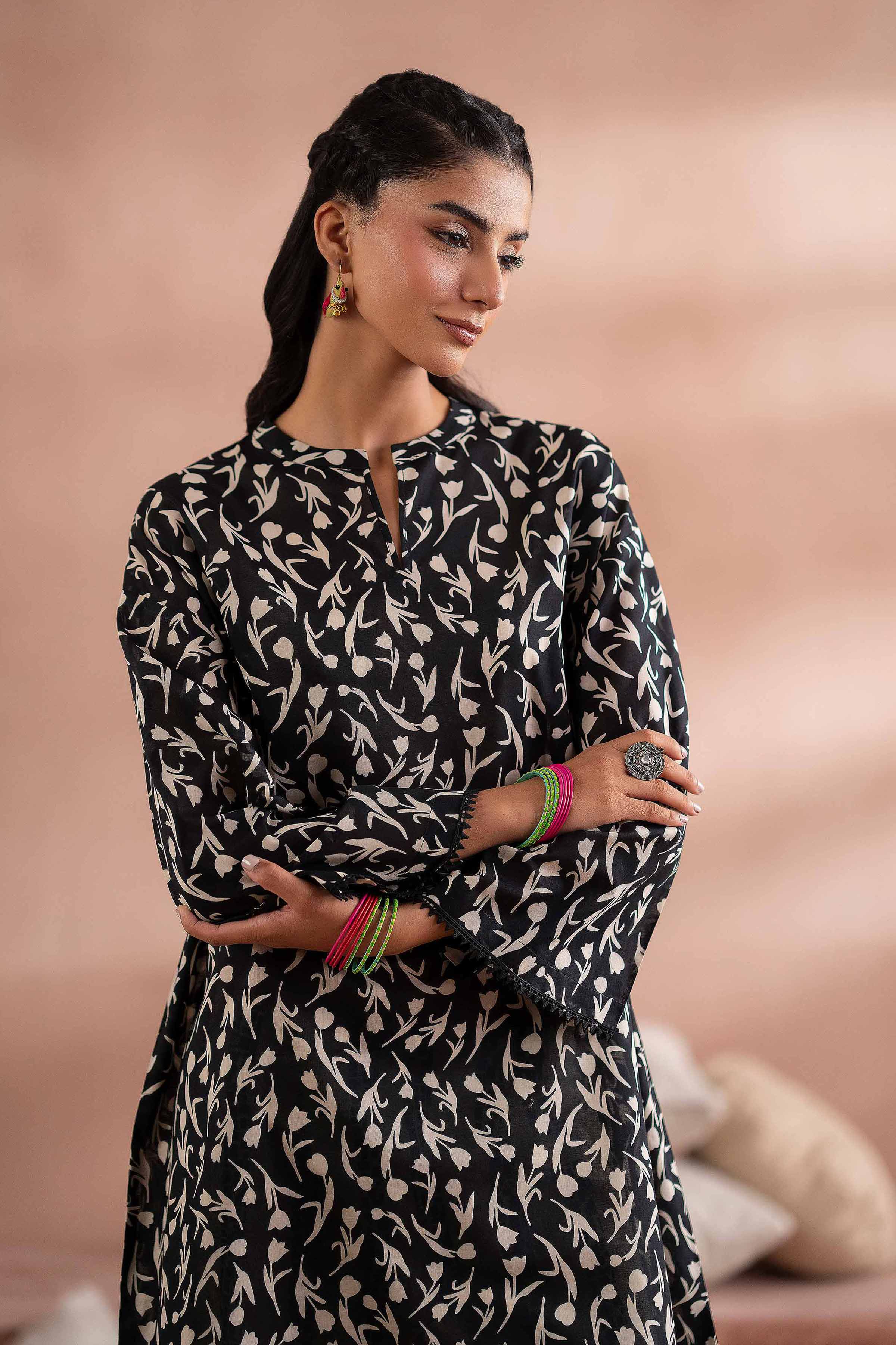 NishatUK - Black Printed Cambric 2-piece ready to wear Dress