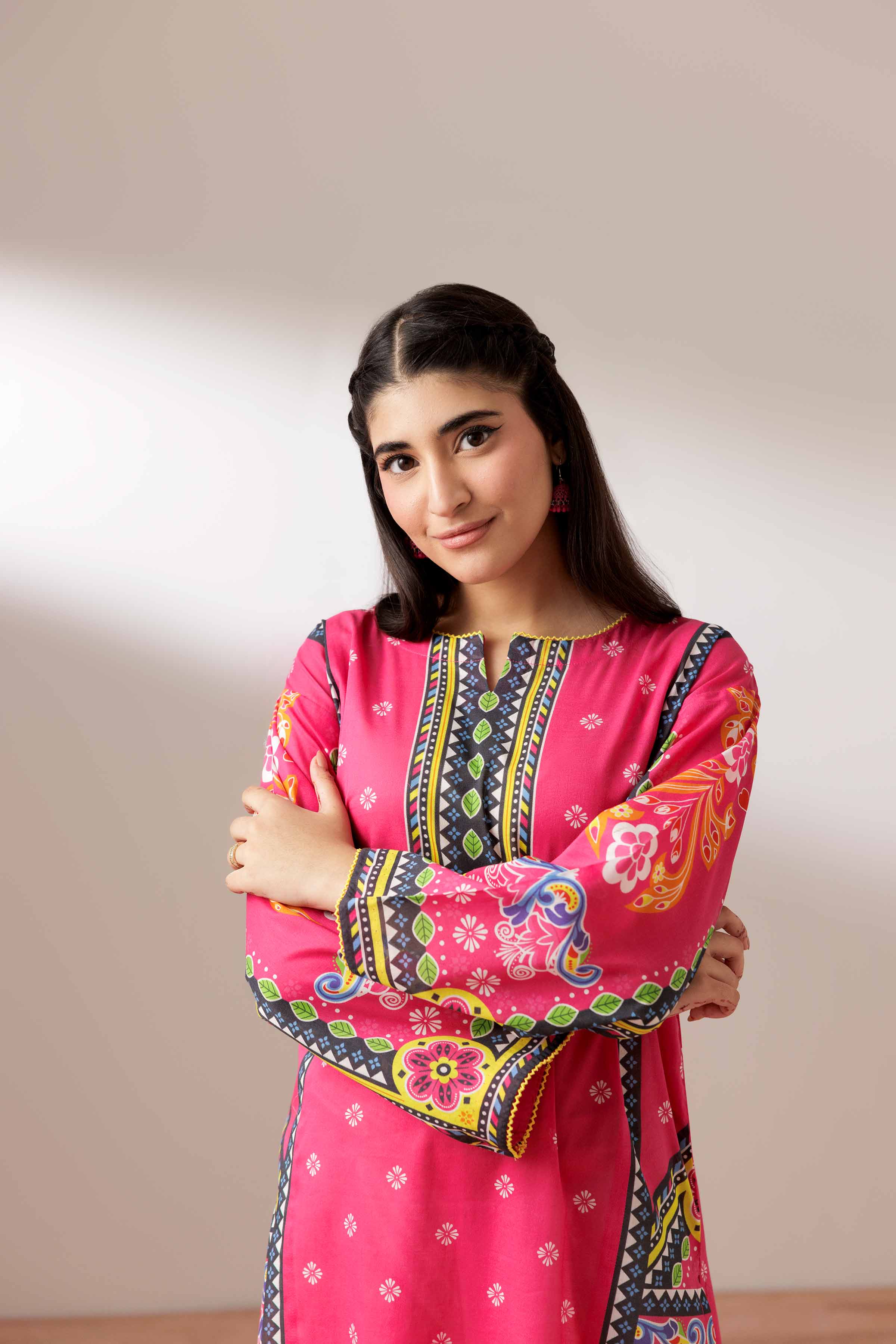 NishatUK - Shocking Pink Printed Cambric 1-piece ready to wear Shirt