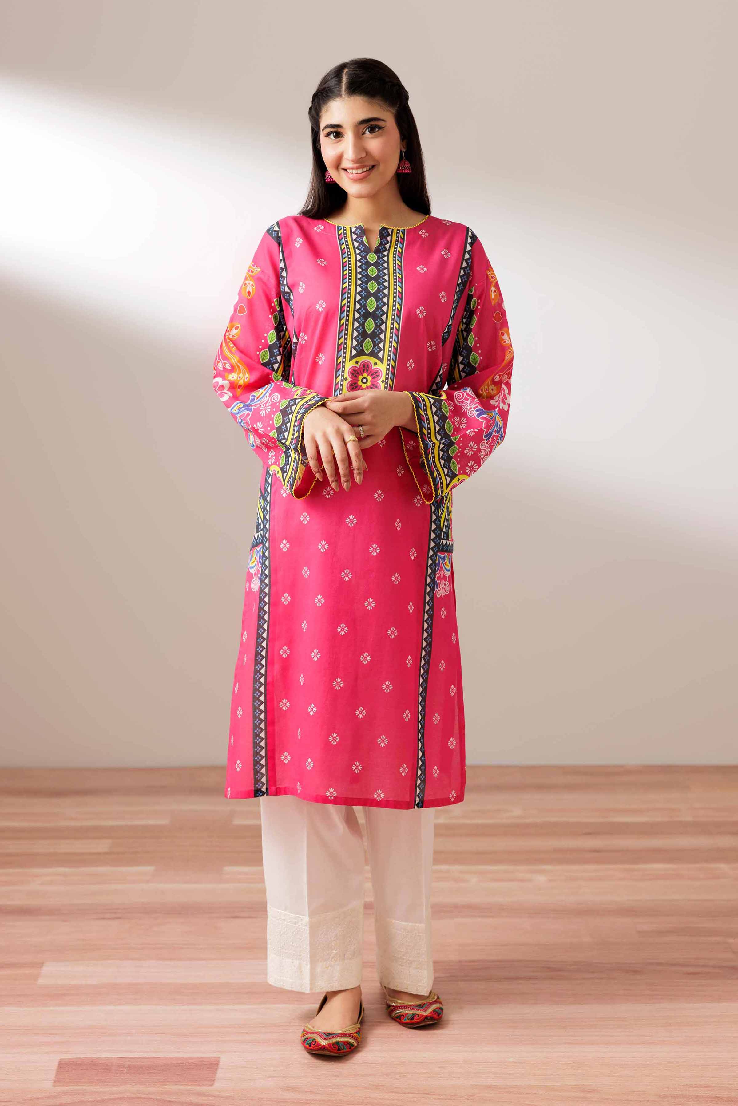 NishatUK - Shocking Pink Printed Cambric 1-piece ready to wear Shirt