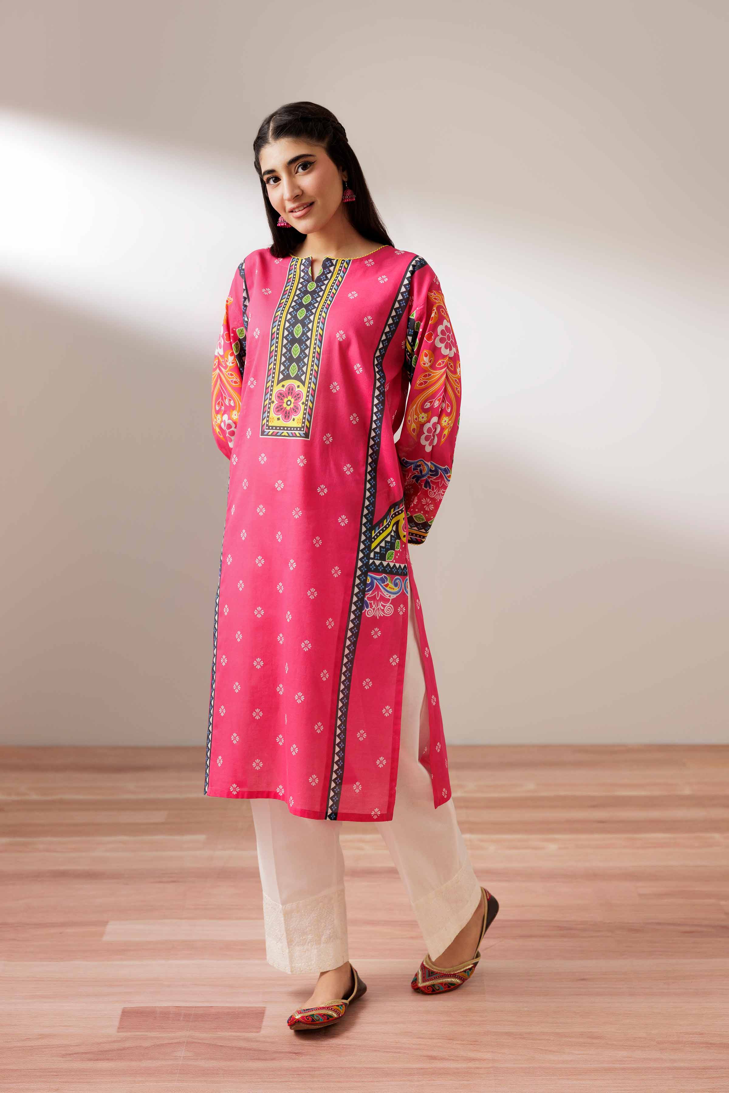 NishatUK - Shocking Pink Printed Cambric 1-piece ready to wear Shirt