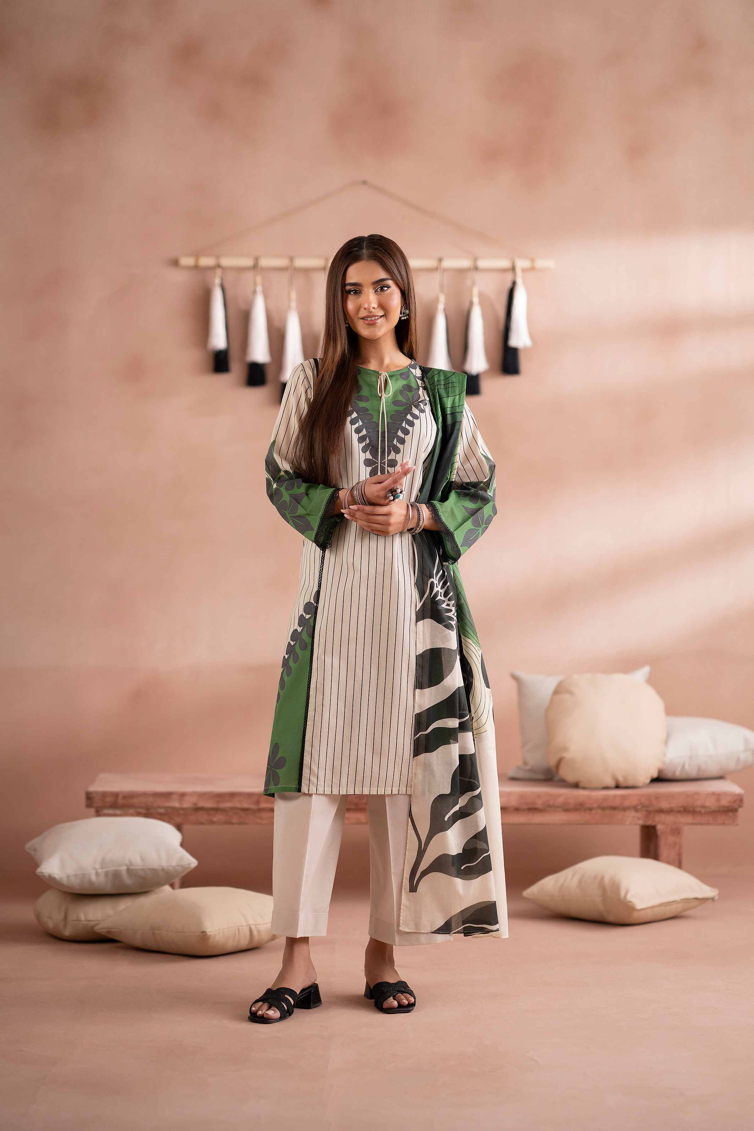 NishatUK - Beige Printed Lawn 3-piece ready to wear Suit
