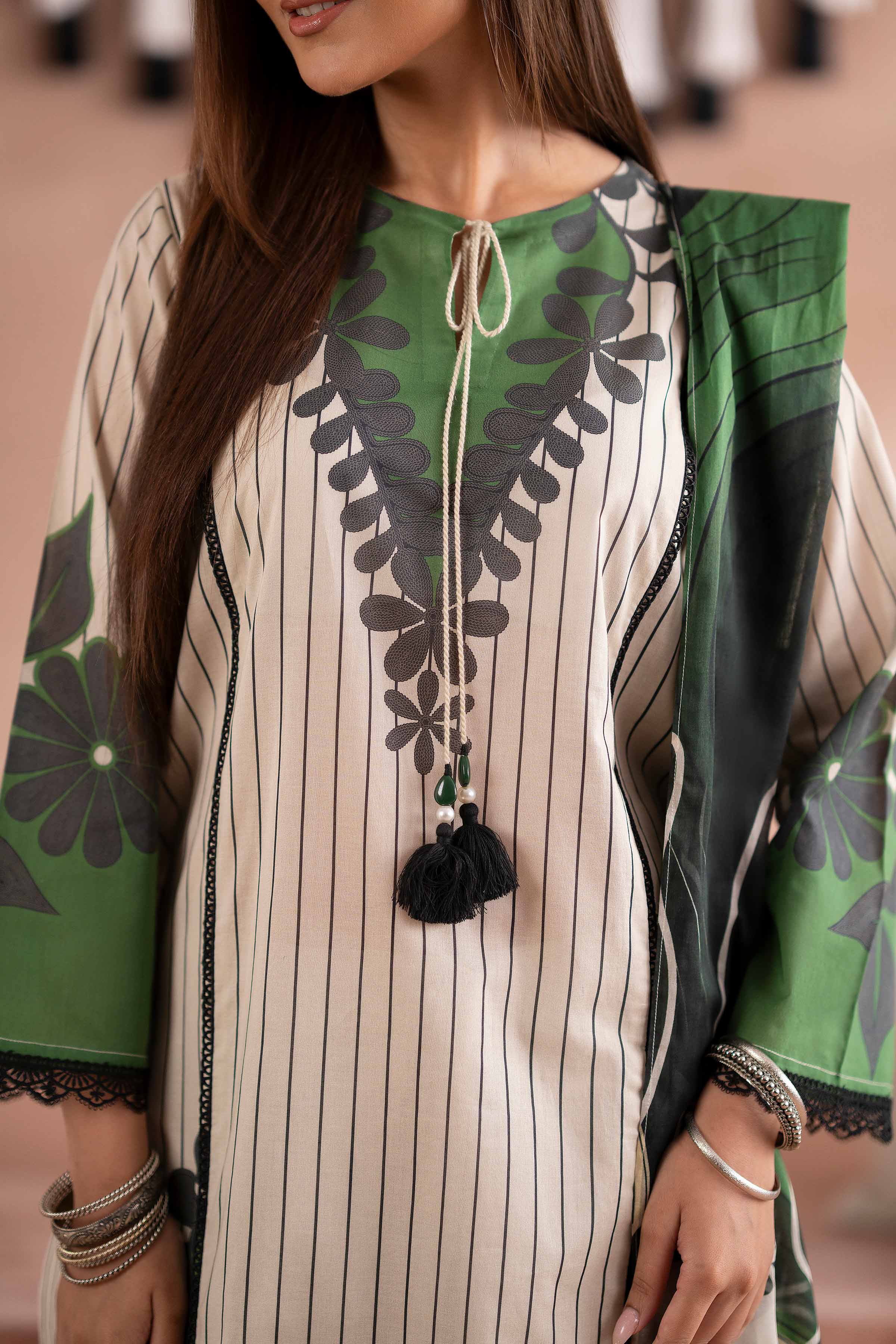 NishatUK - Beige Printed Lawn 3-piece ready to wear Suit