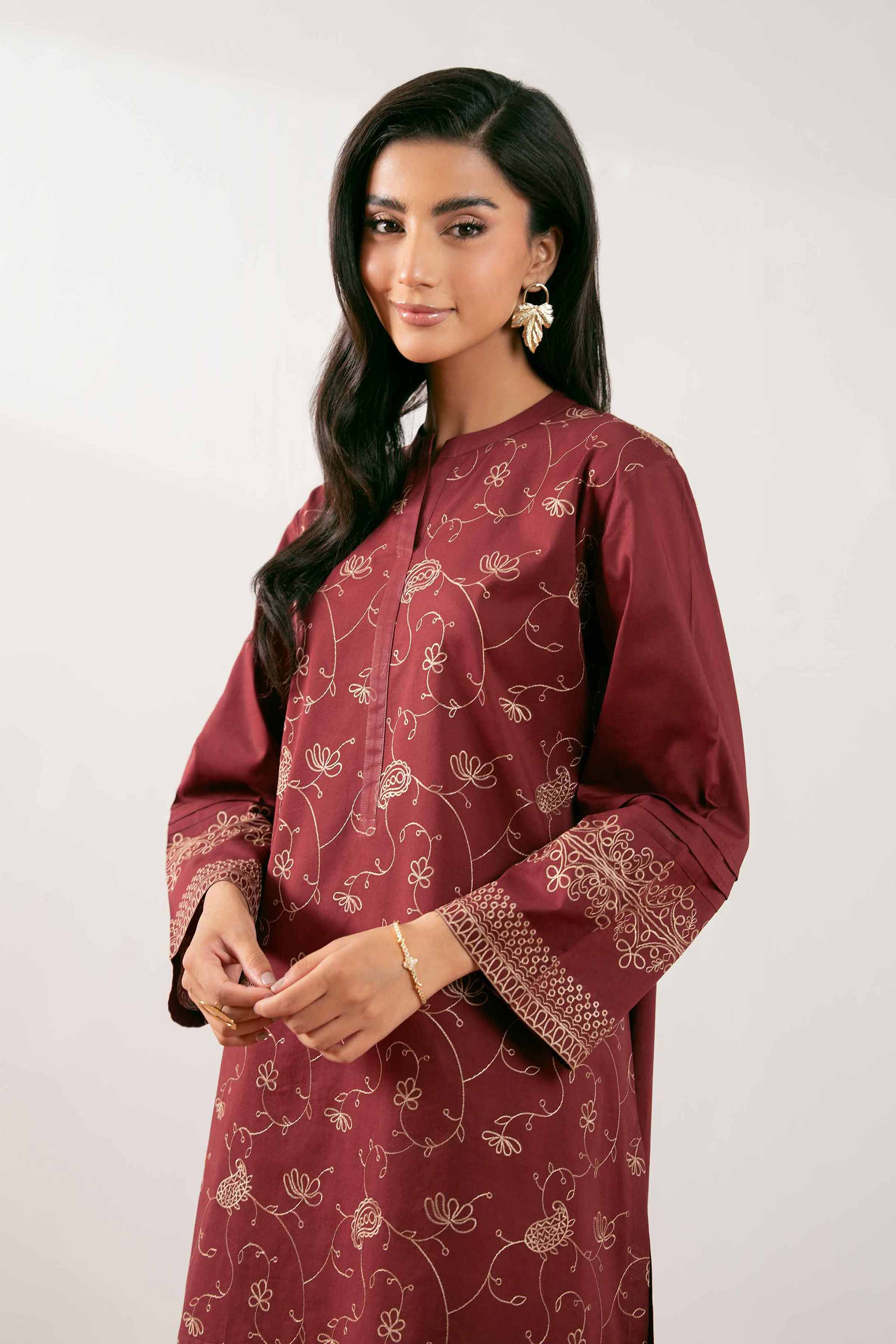 NishatUK - Maroon Embroidered Cambric 1-piece ready to wear Shirt