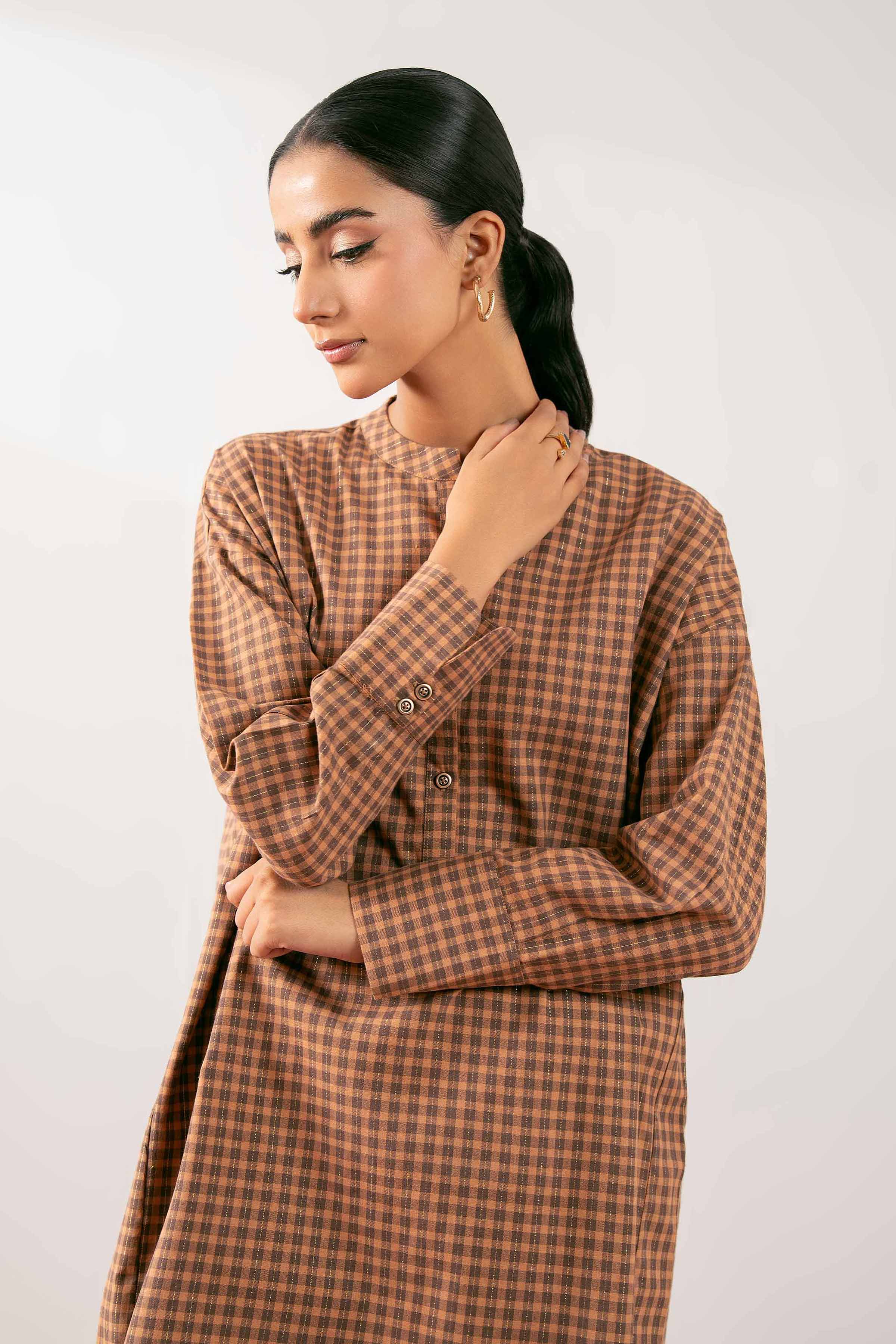 NishatUK - Brown Solids Yarn Dyed 1-piece ready to wear Kurta