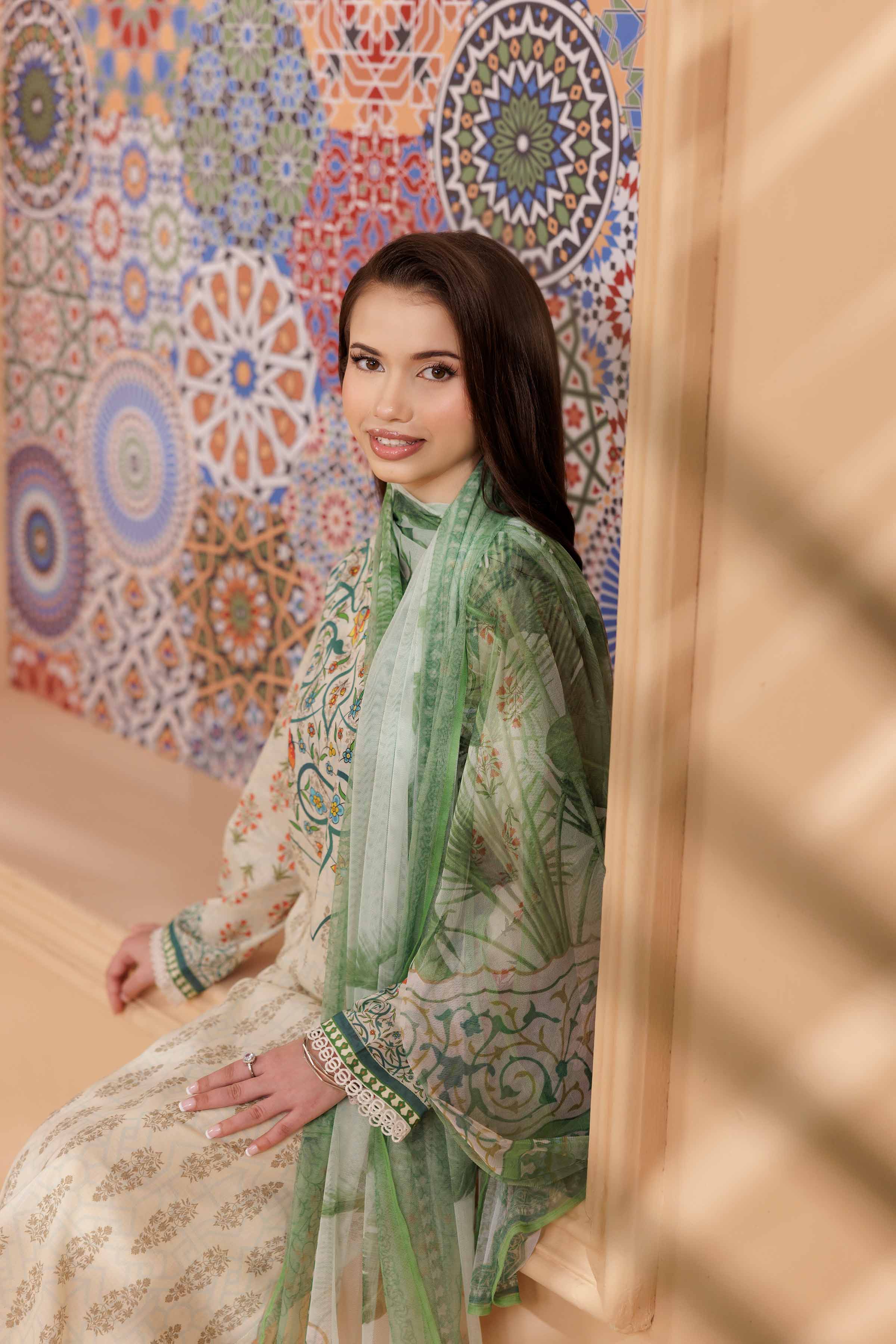 NishatUK - Beige Printed Cambric 3-piece ready to wear Suit