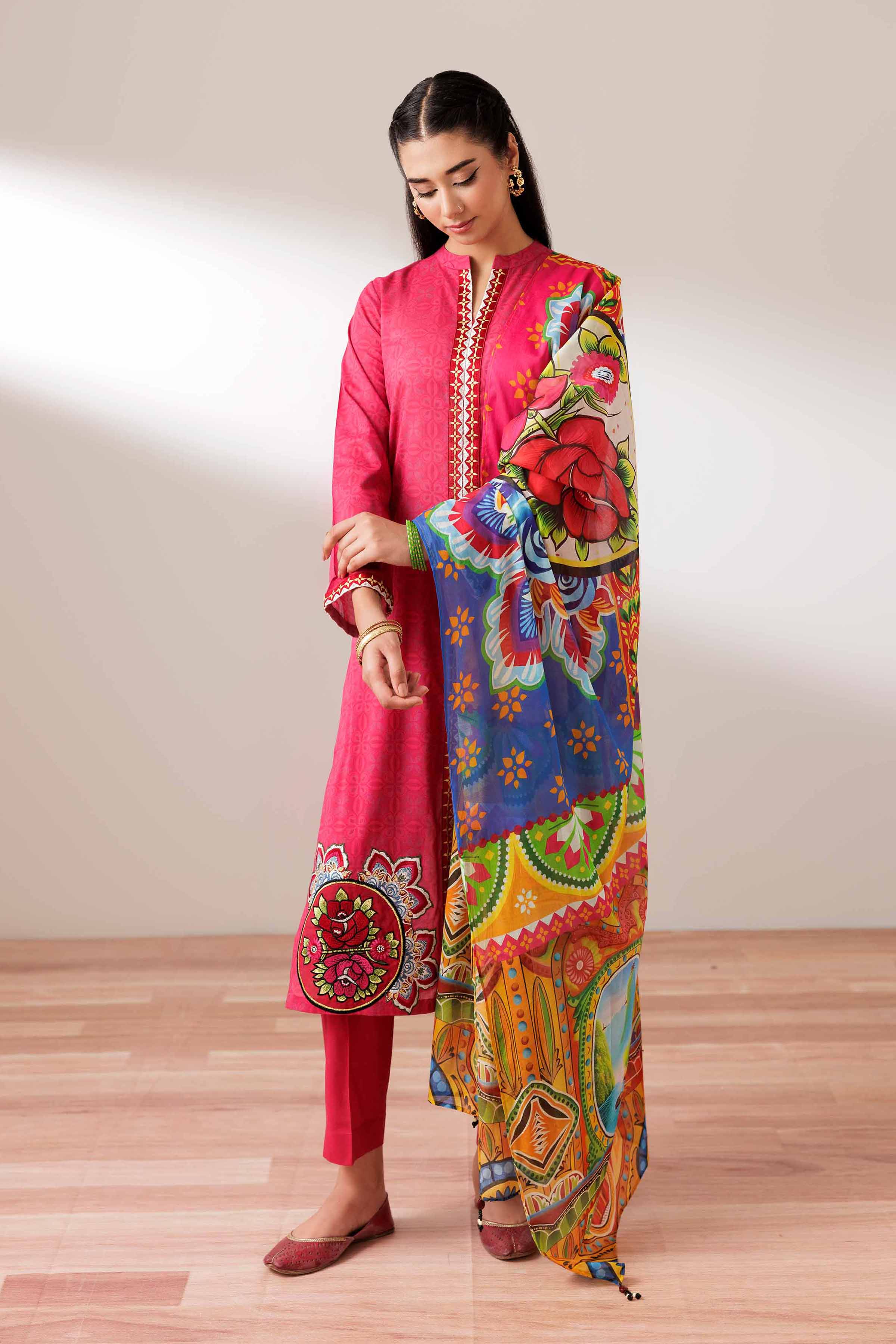 NishatUK - Pink Embroidered Lawn 3-piece ready to wear Suit