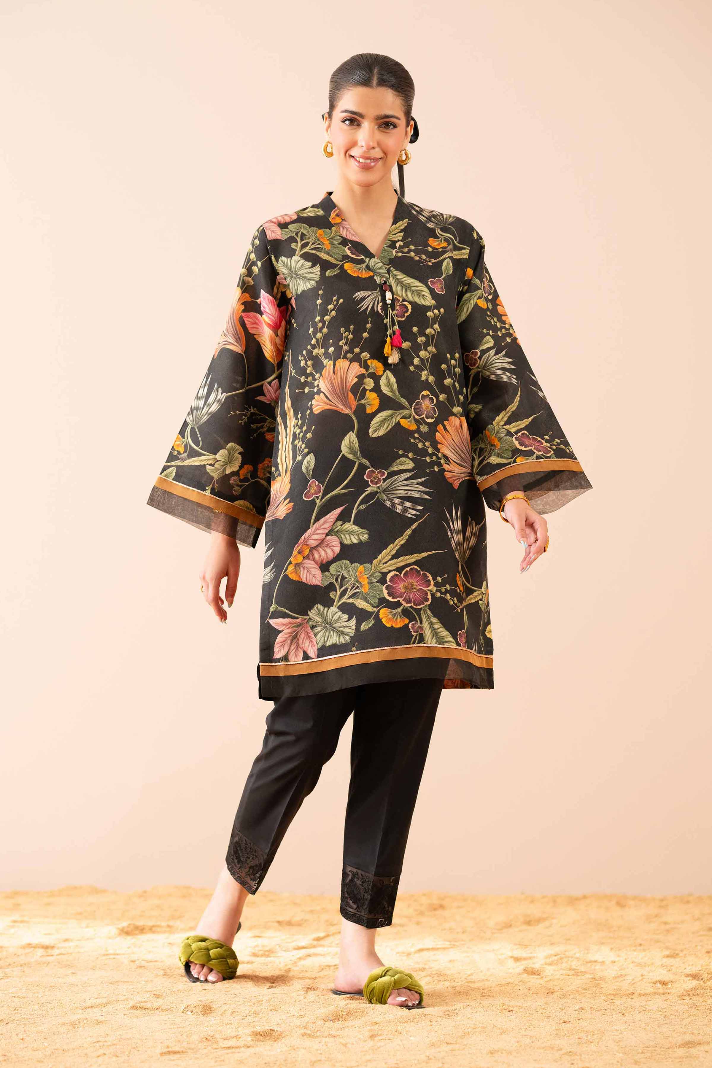 NishatUK - Black Printed Lawn 1-piece ready to wear Shirt