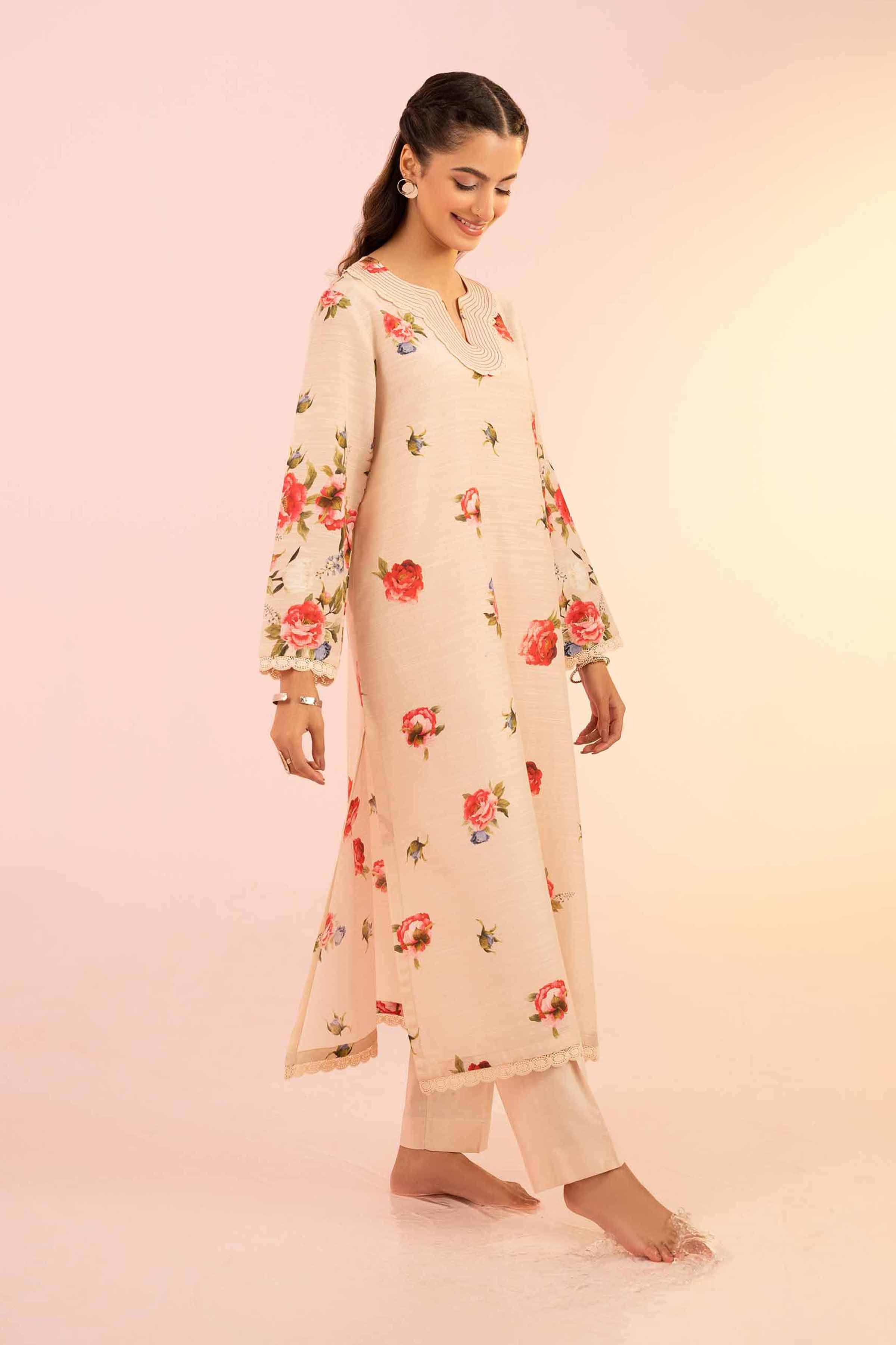 NishatUK - Powder Pink Printed Silk 2-piece ready to wear Dress