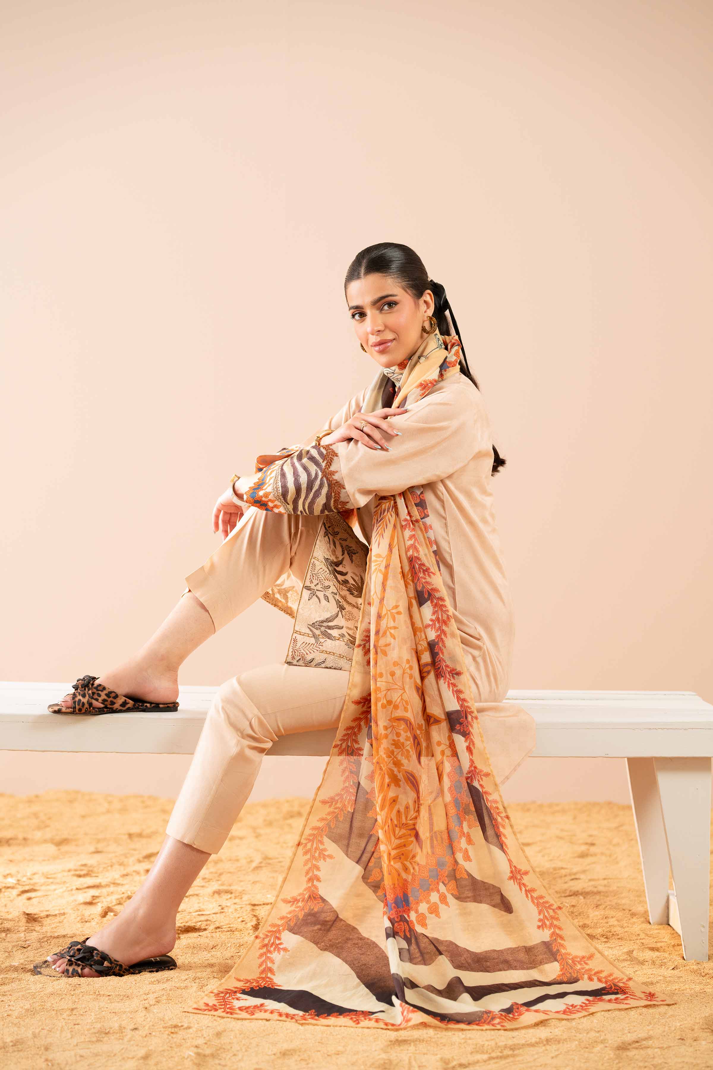 NishatUK - Beige Embroidered Cambric 3-piece ready to wear Suit