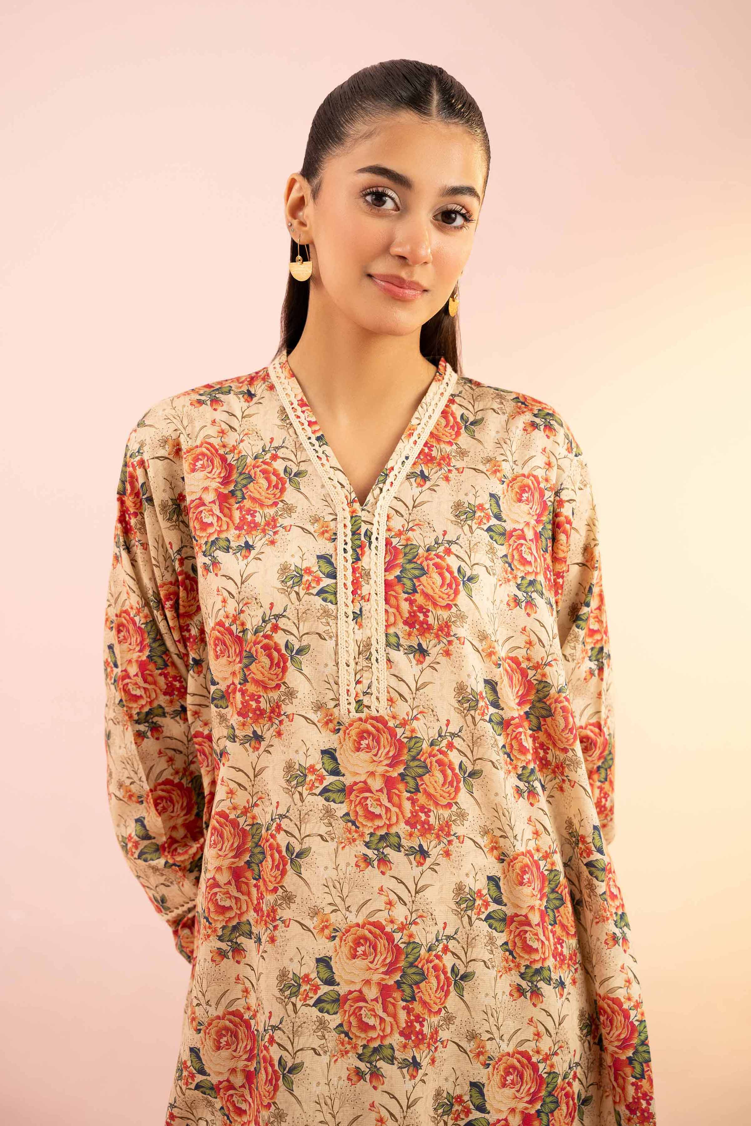 NishatUK - Beige Printed Dobby 1-piece ready to wear Shirt