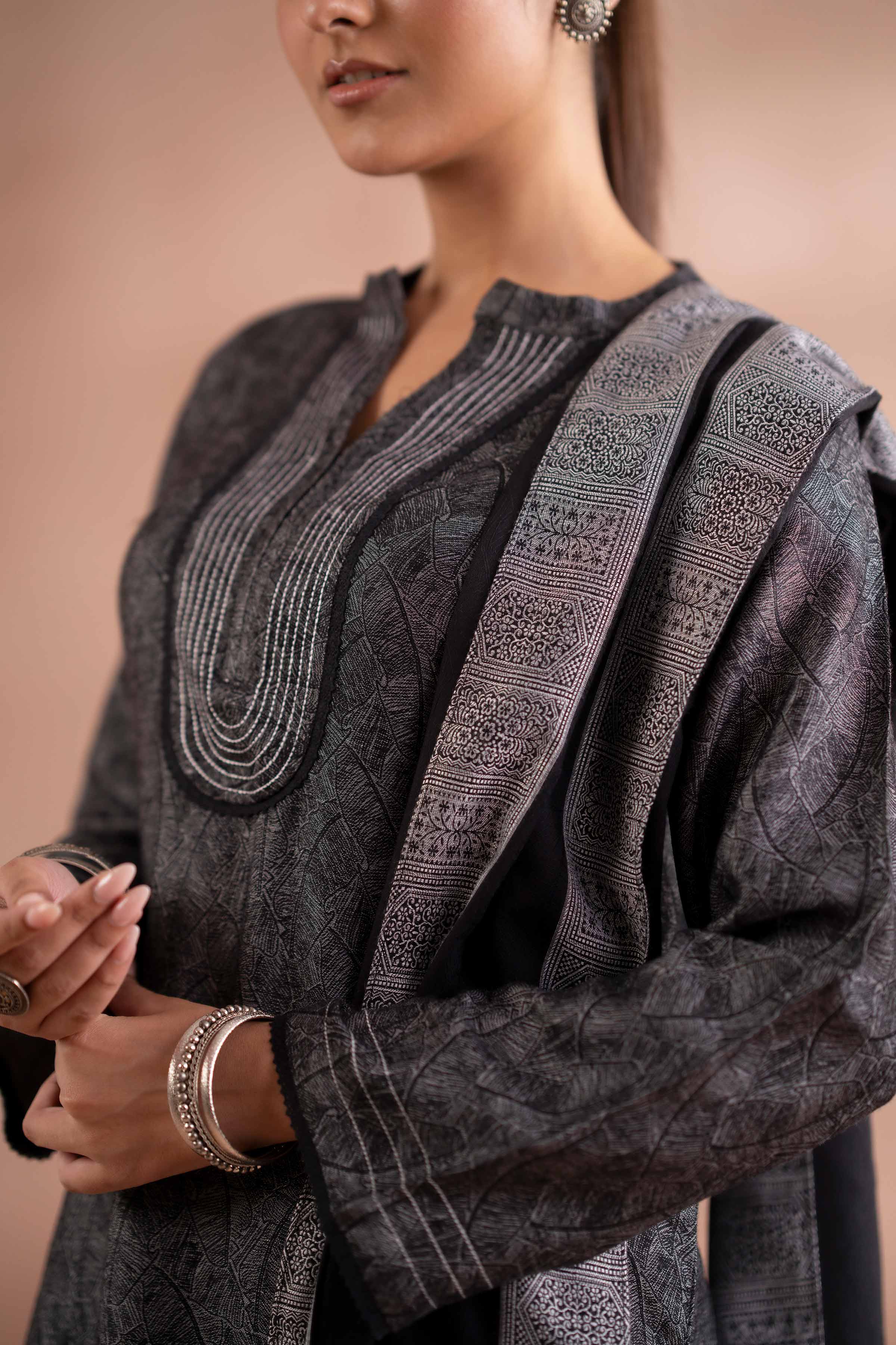 NishatUK - Grey Solids Jacquard 3-piece ready to wear Suit