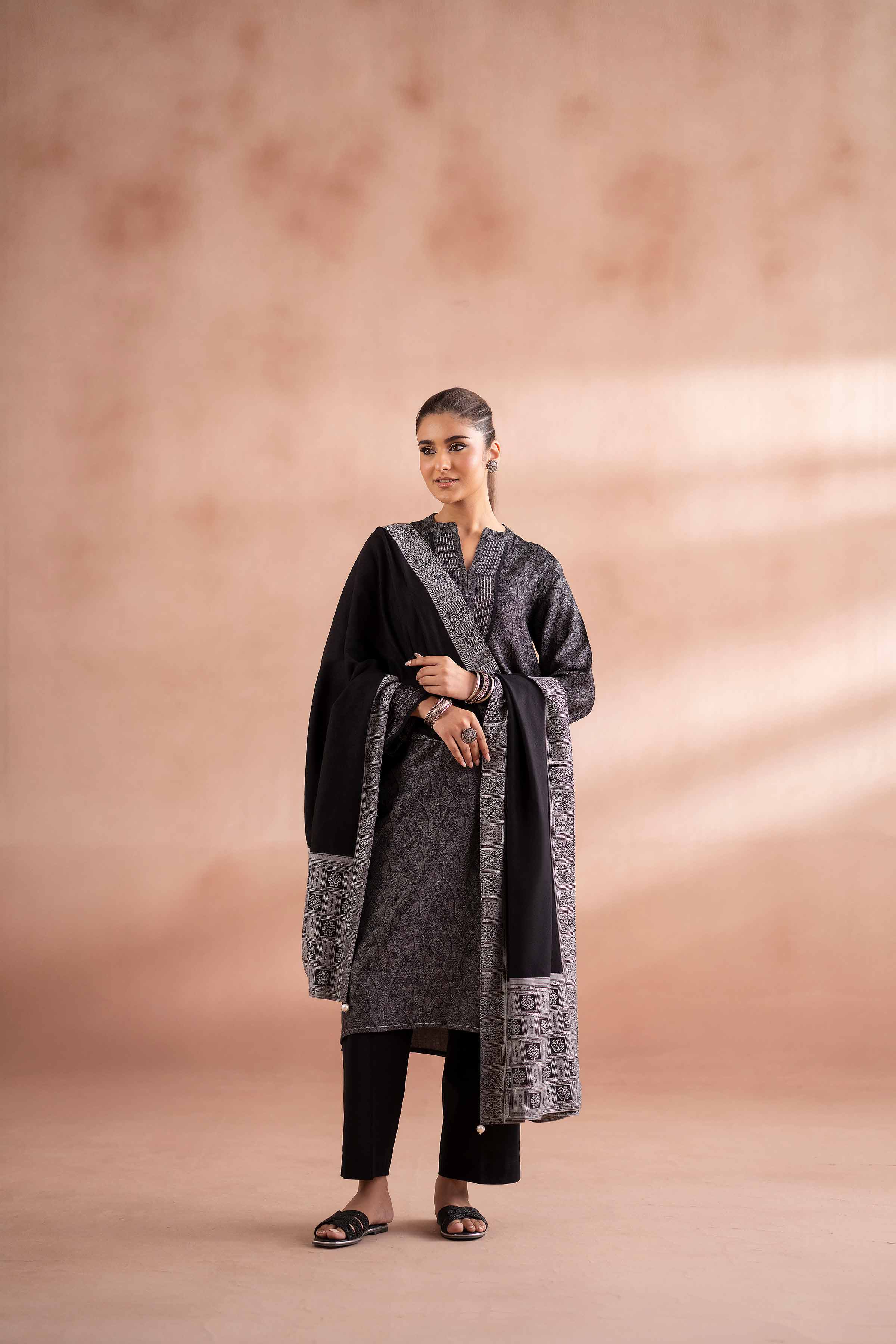 NishatUK - Grey Solids Jacquard 3-piece ready to wear Suit