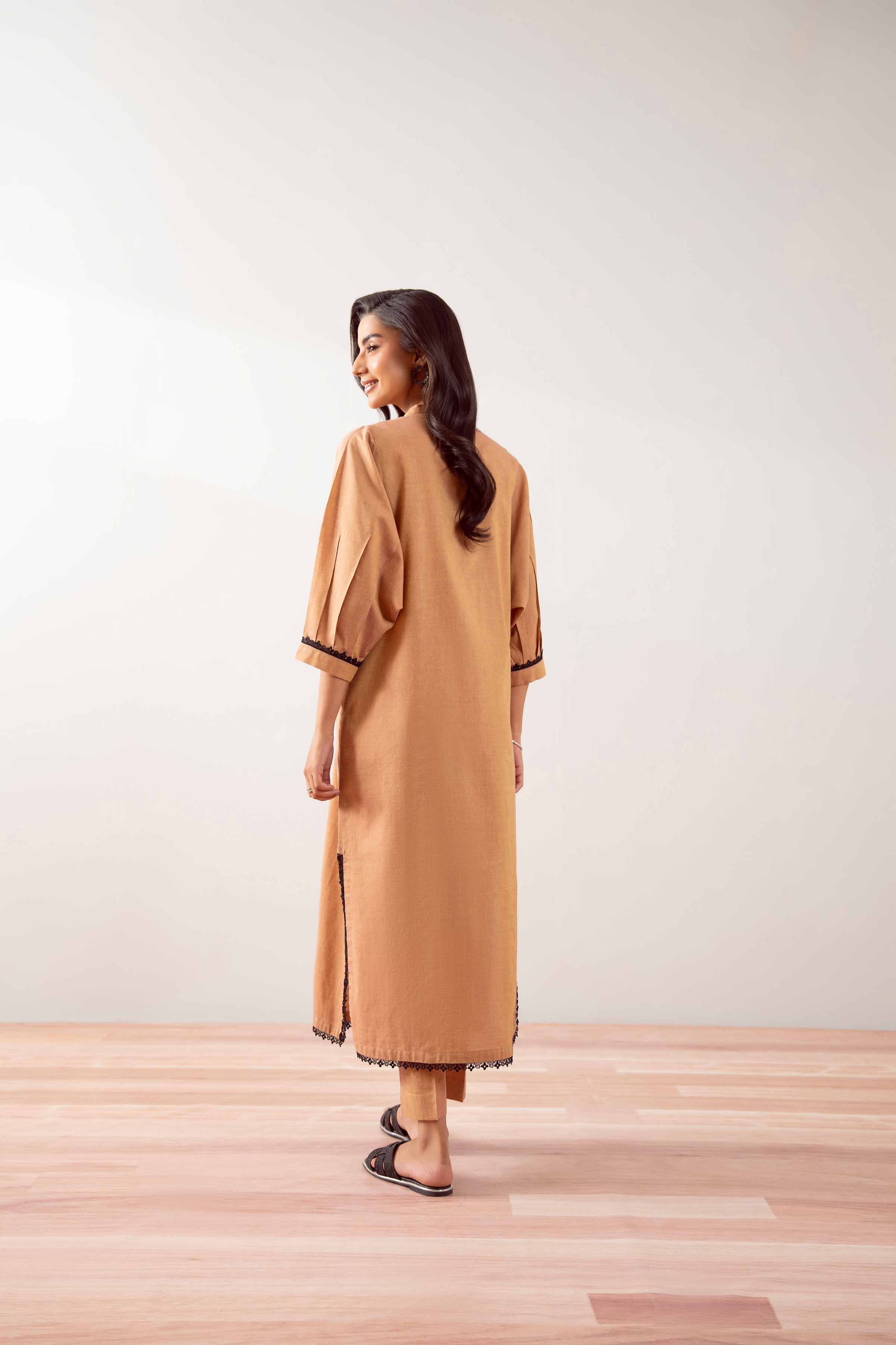 NishatUK - Mustard Brown Embroidered Yarn Dyed 2-piece ready to wear Dress