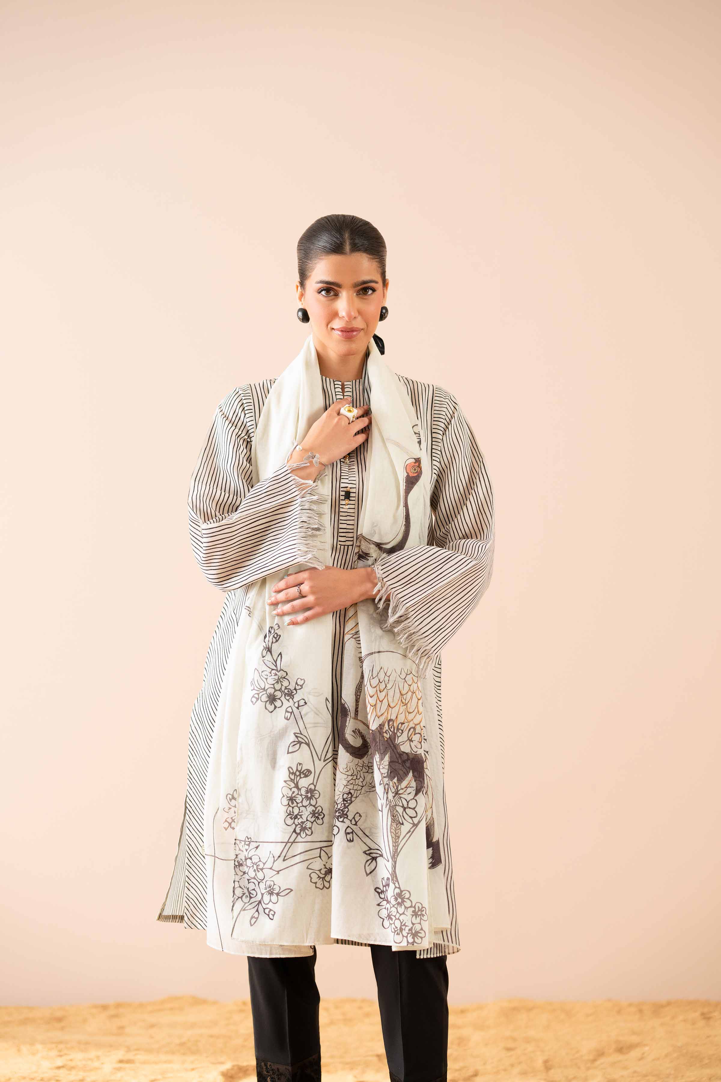 NishatUK - Black Embroidered Lawn 2-piece ready to wear Dress