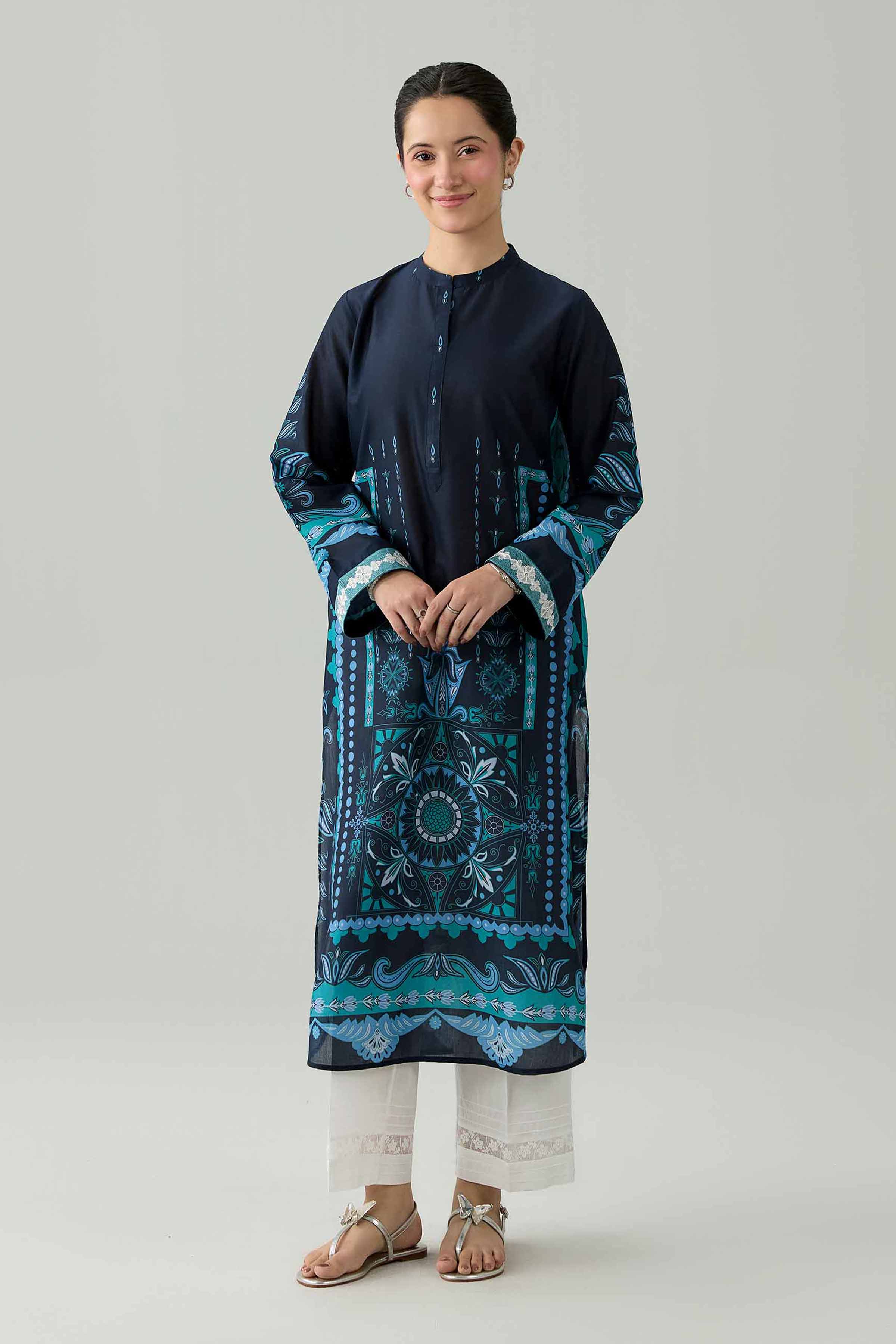 Nishat UK - Blue Embroidered Lawn 1 Piece ready to wear Shirt