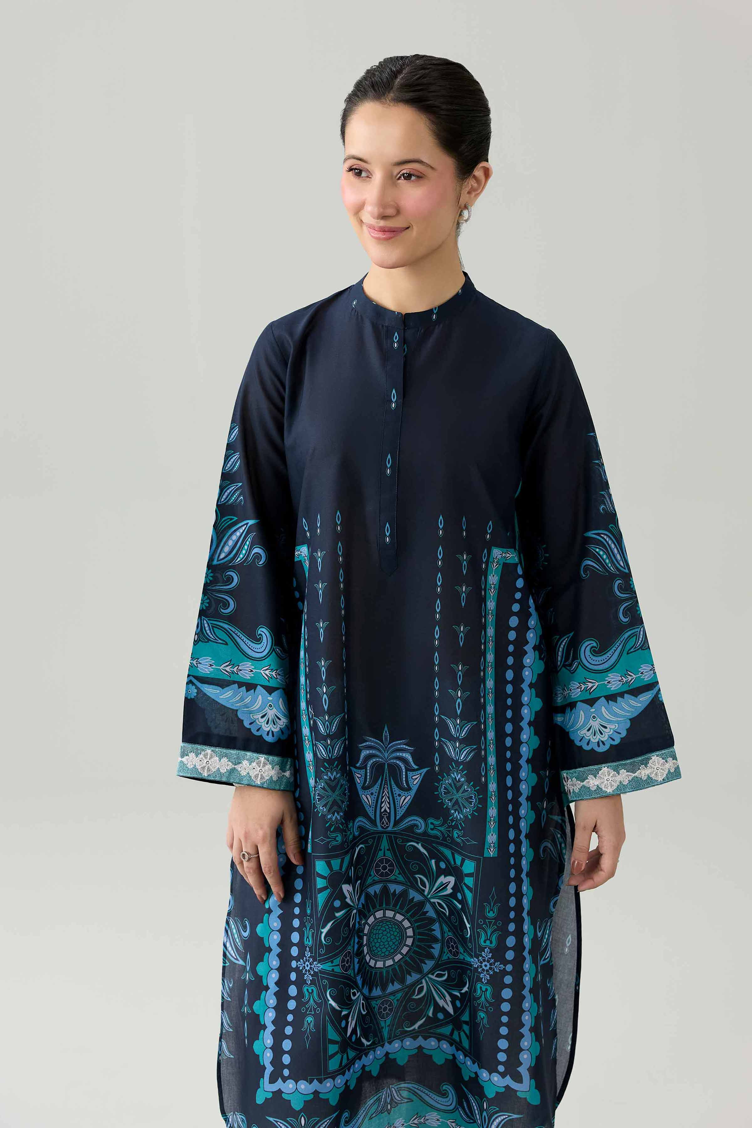 Nishat UK - Blue Embroidered Lawn 1 Piece ready to wear Shirt