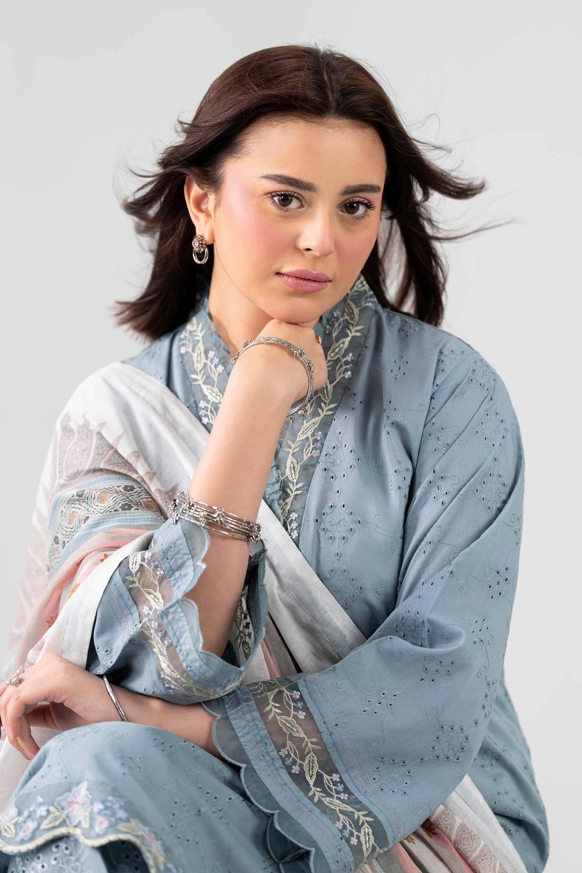 Nishat UK - Grey Embroidered Chicken Kari 3 Pieces ready to wear Suit